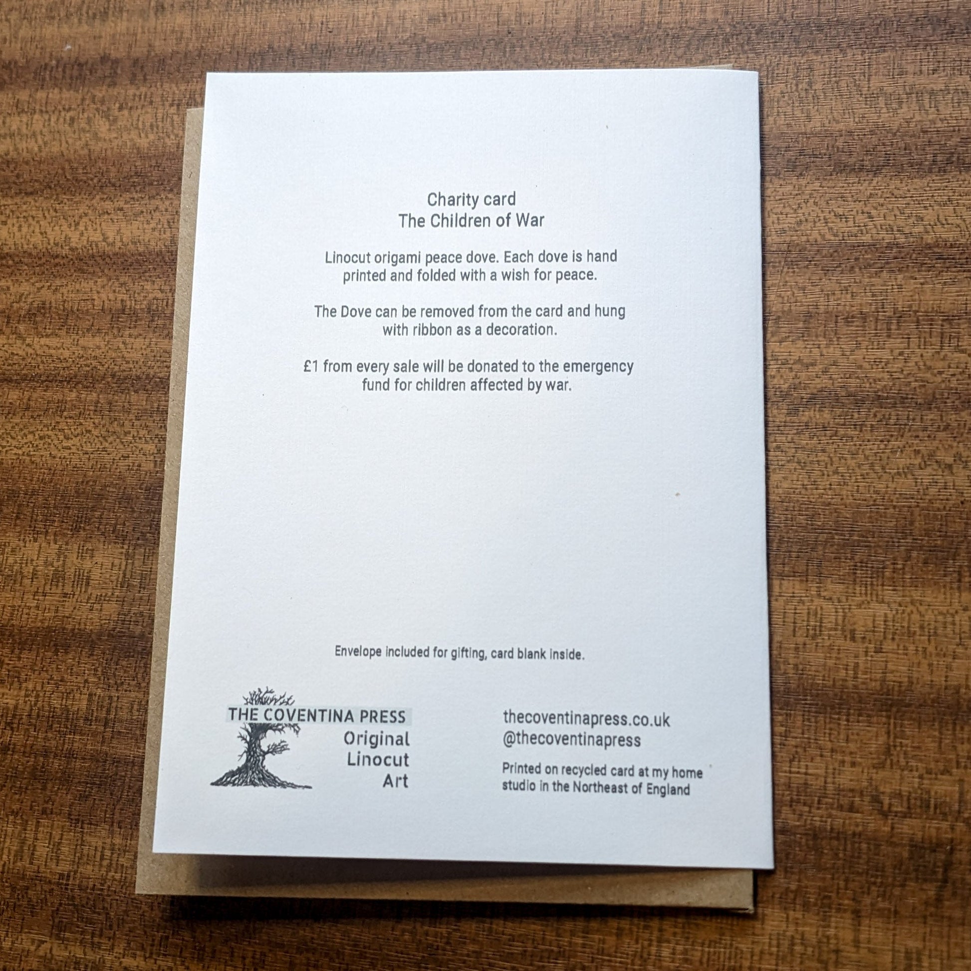 ORIGAMI PEACE DOVE | Hand printed greeting card. image 3