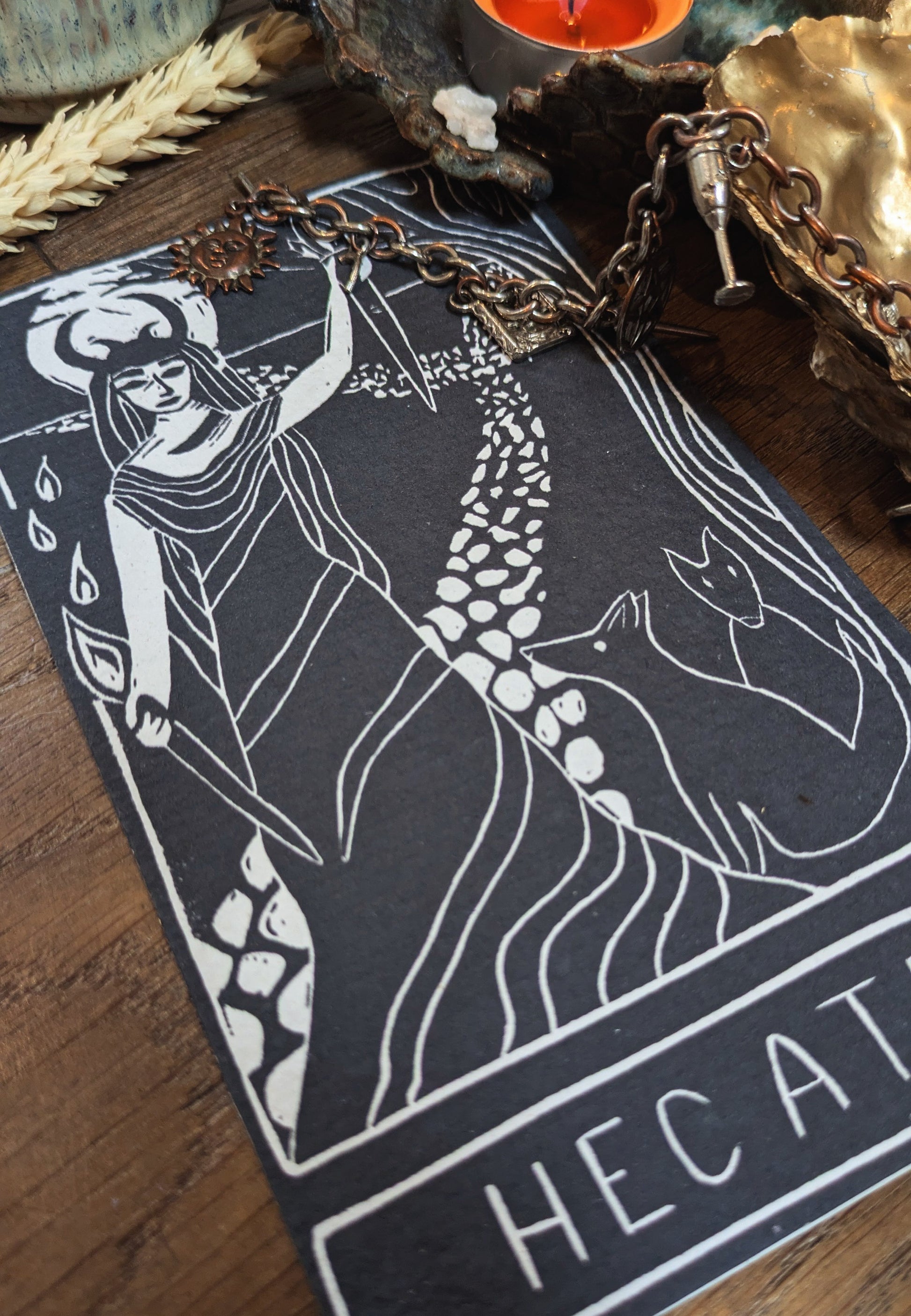HECATE ORACLE CARD | Handmade linocut design. image 3