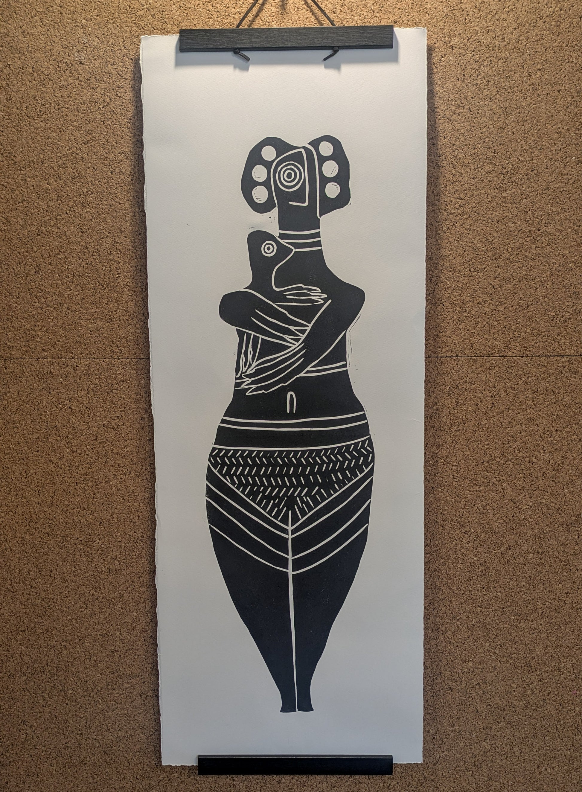 THE BIRD HEADED MOTHER AND DIVINE CHILD | Original goddess linocut print image 5