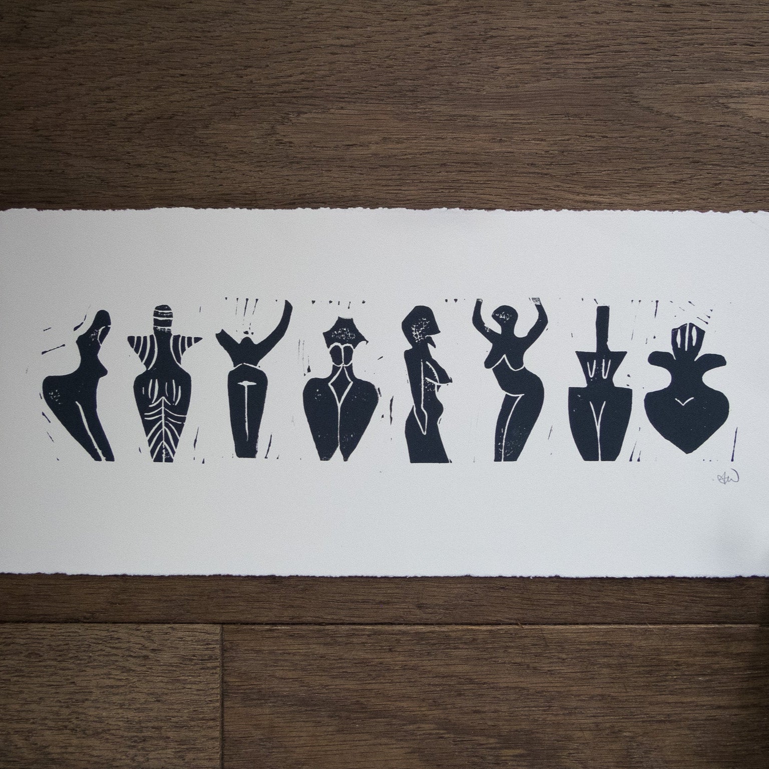 DANCING GODDESSES | PREHISTORIC | Original Linocut Print