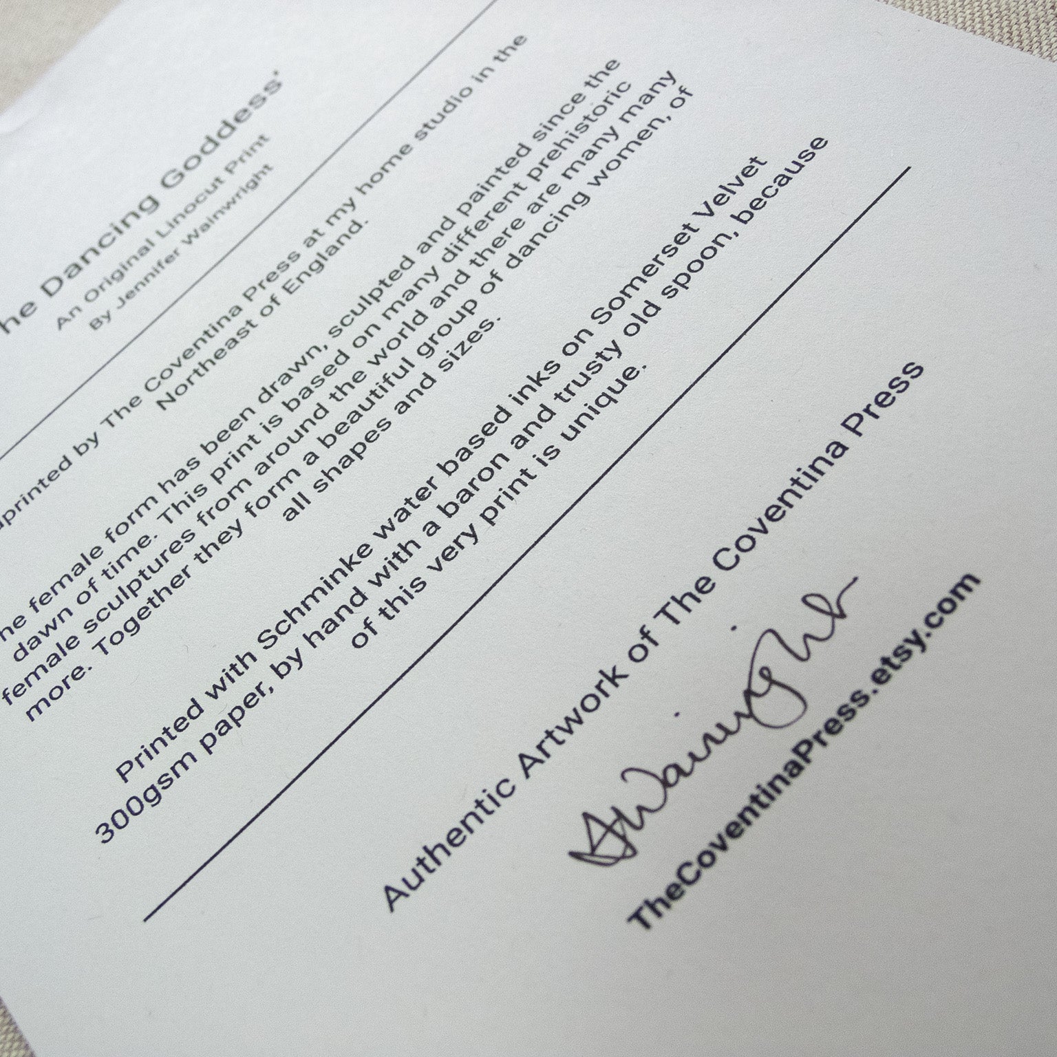 DANCING GODDESSES | PREHISTORIC | Original Linocut Print description note