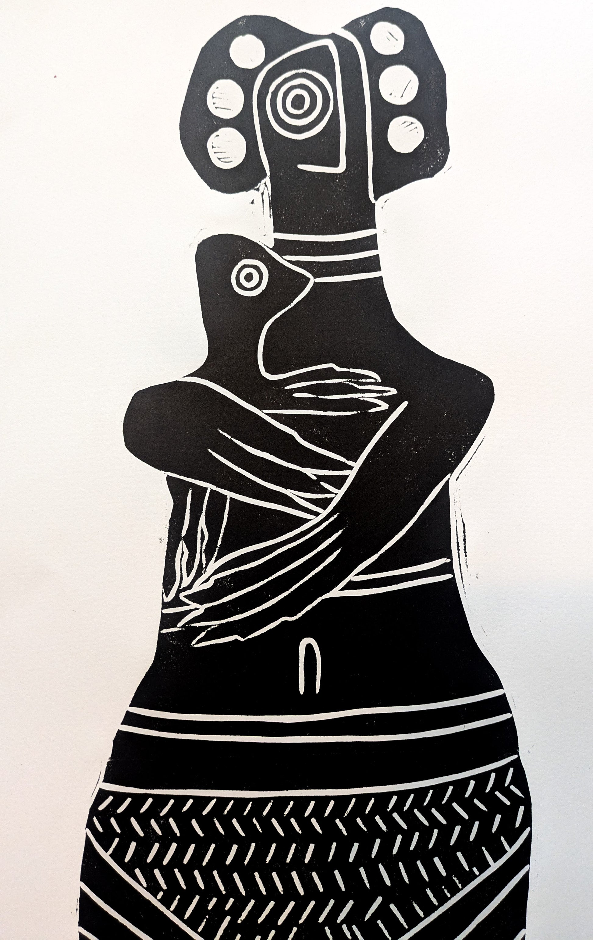 THE BIRD HEADED MOTHER AND DIVINE CHILD | Original goddess linocut print image 6