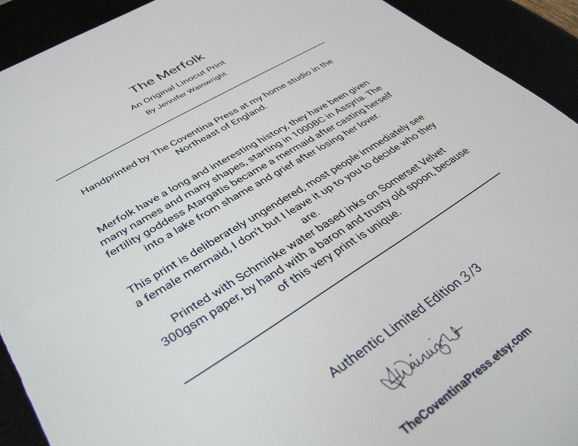 The Two tailed Mermaid Original Linocut Print | Two versions |