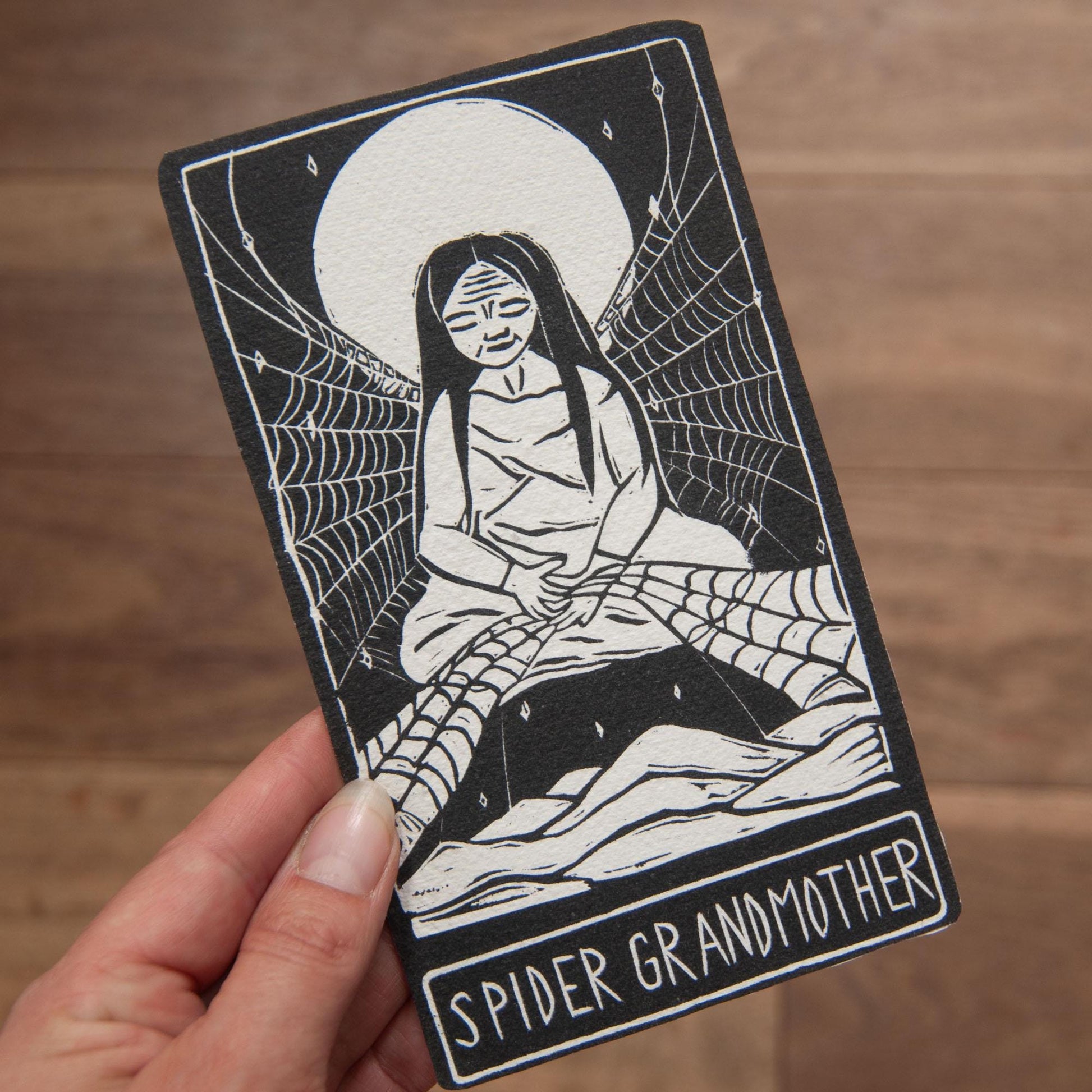 Spider Grandmother, native amercian goddess oracle cards handmade linocut art, eco-friendly gifts.