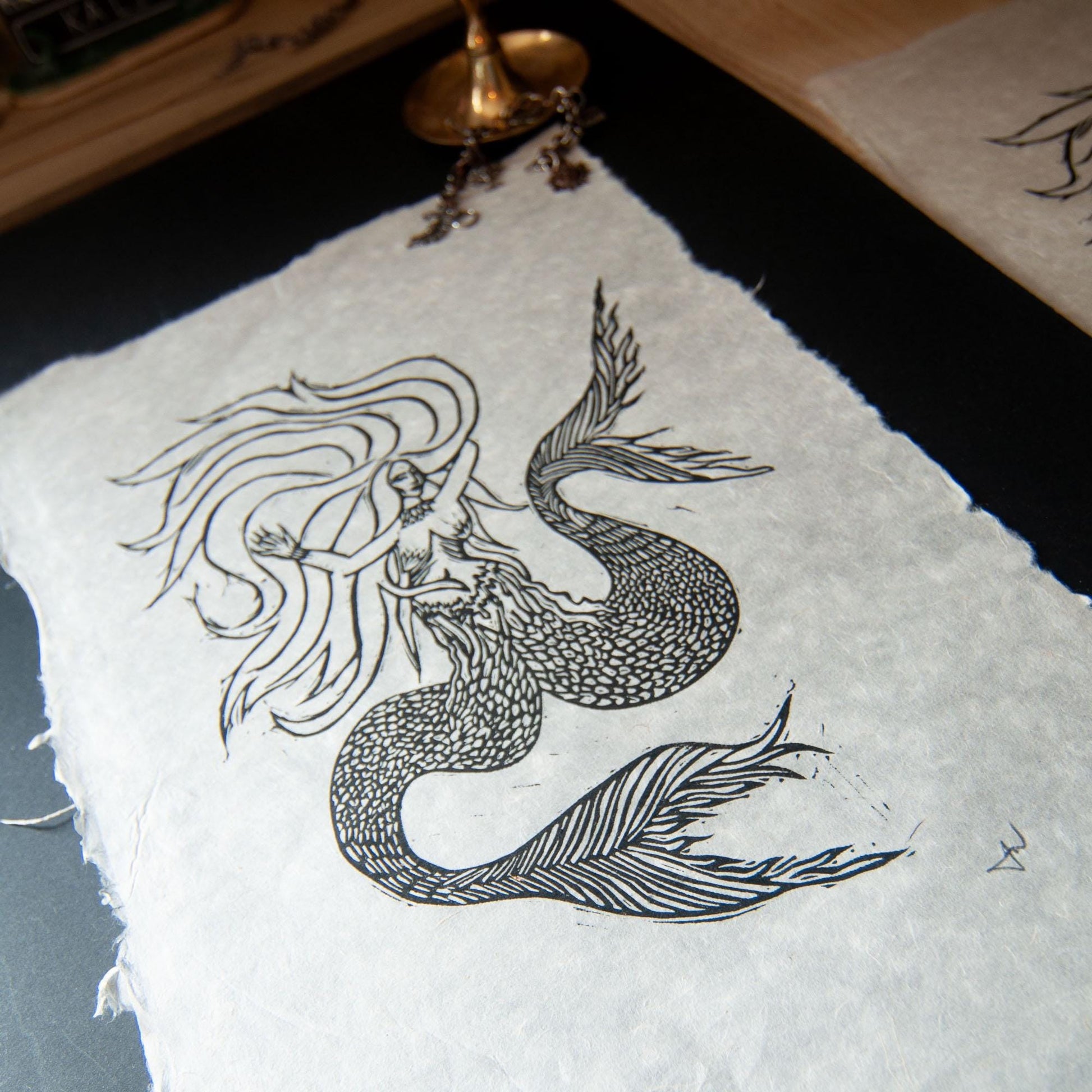 The Two tailed Mermaid Original Linocut Print | Two versions |