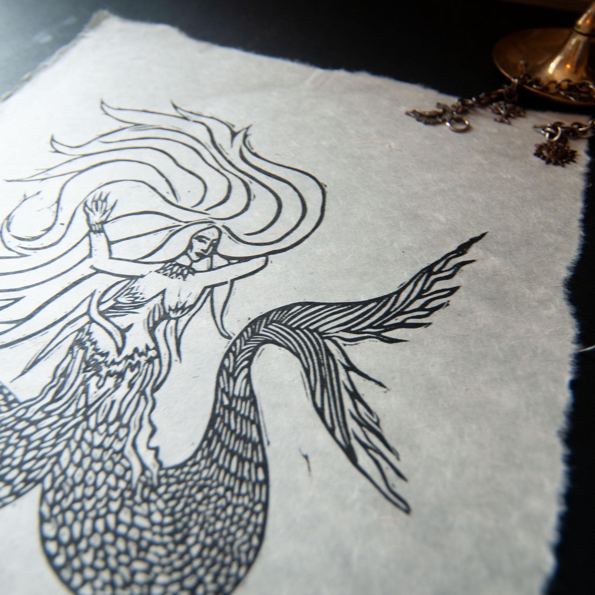 The Two tailed Mermaid Original Linocut Print | Two versions |