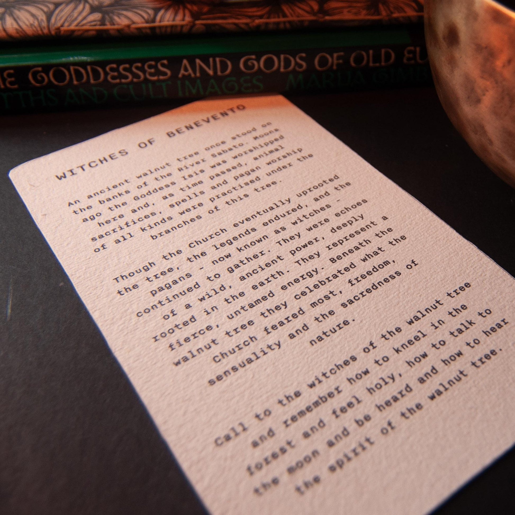 The Witches of Benevento | goddess oracle card handmade linocut art, eco-friendly gifts.