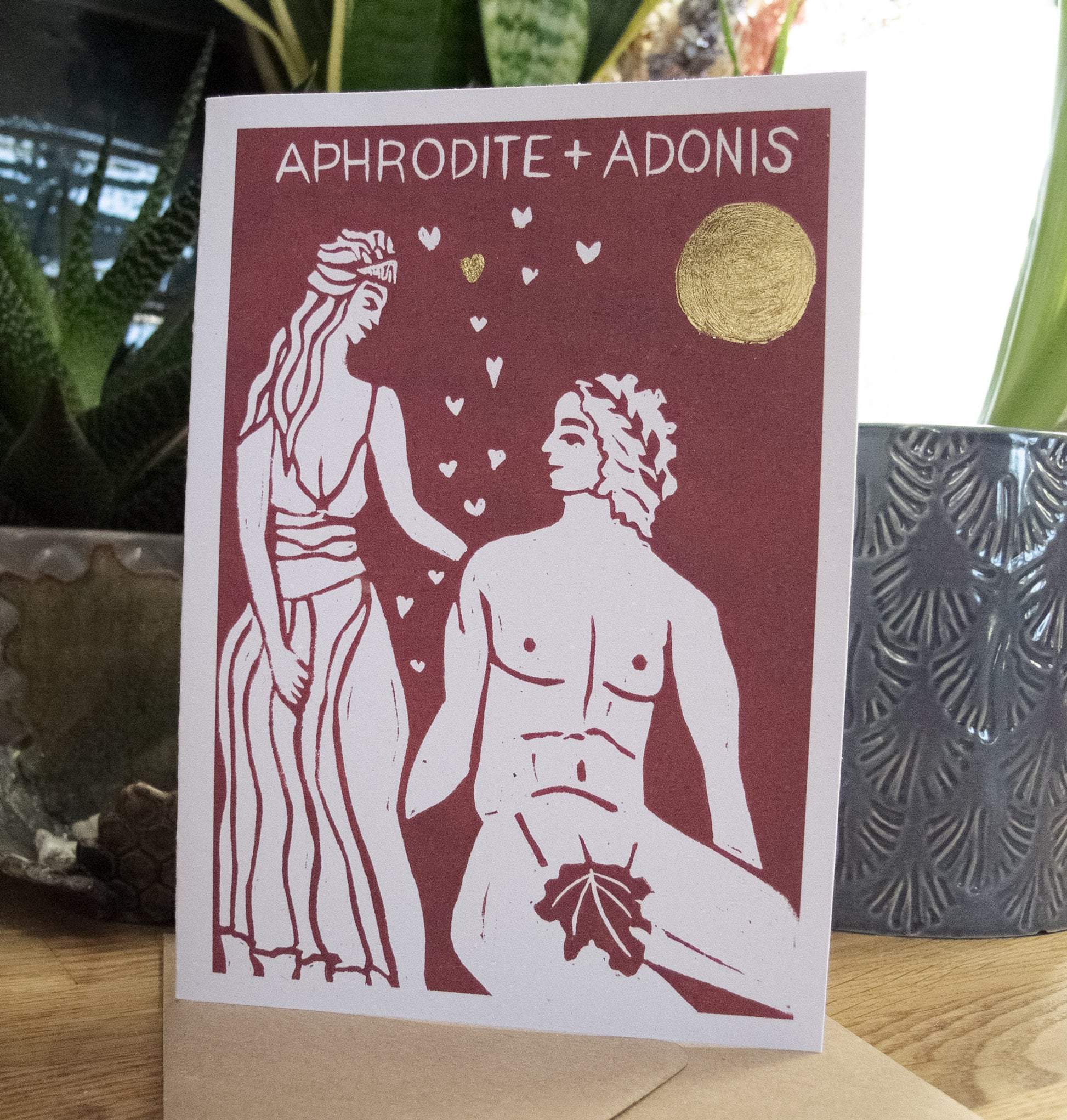 APHRODITE AND ADONIS | Greeting card | Linocut design image 1