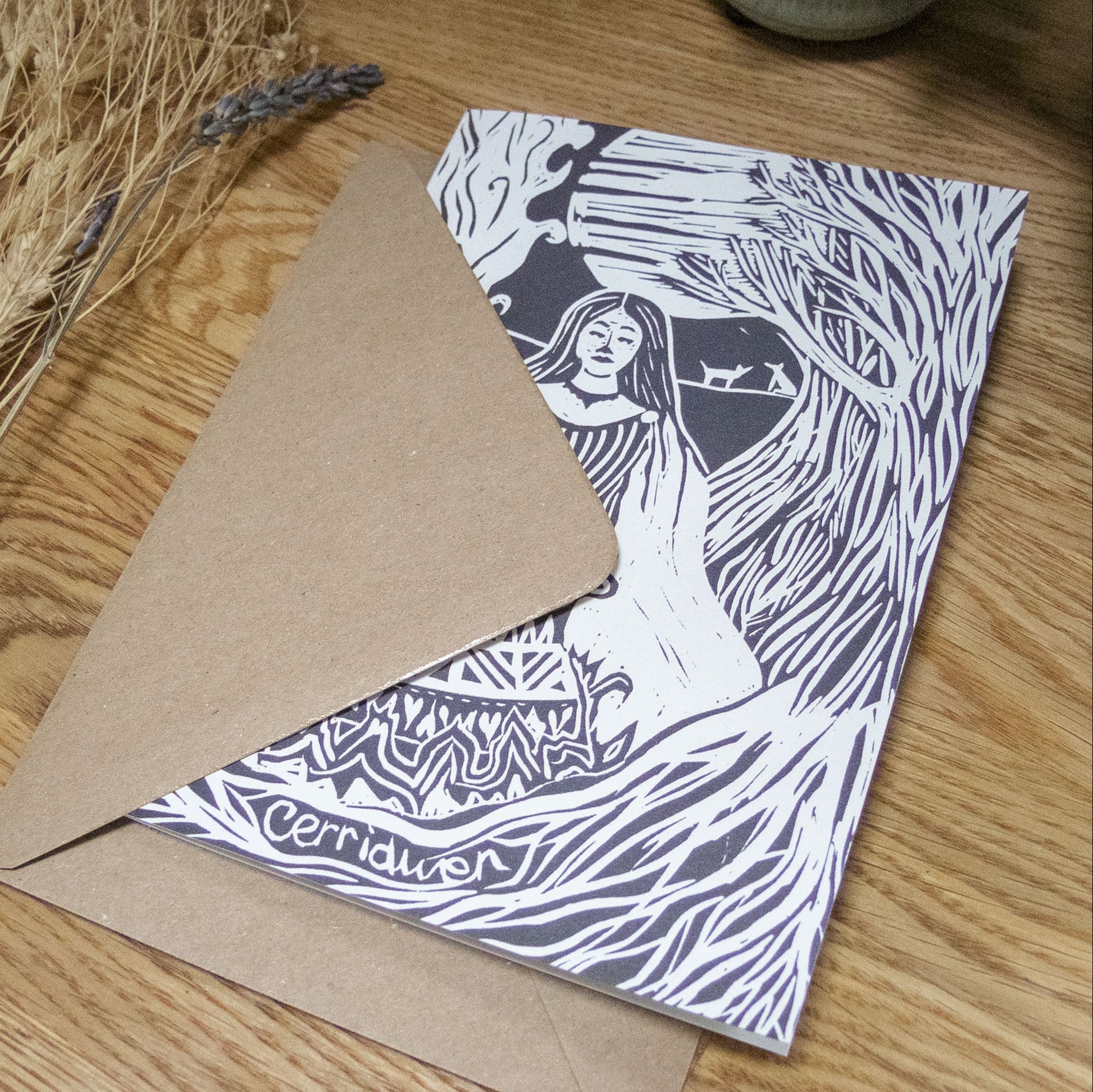 GODDESS CERRIDWEN | Greeting card | Linocut design image 3