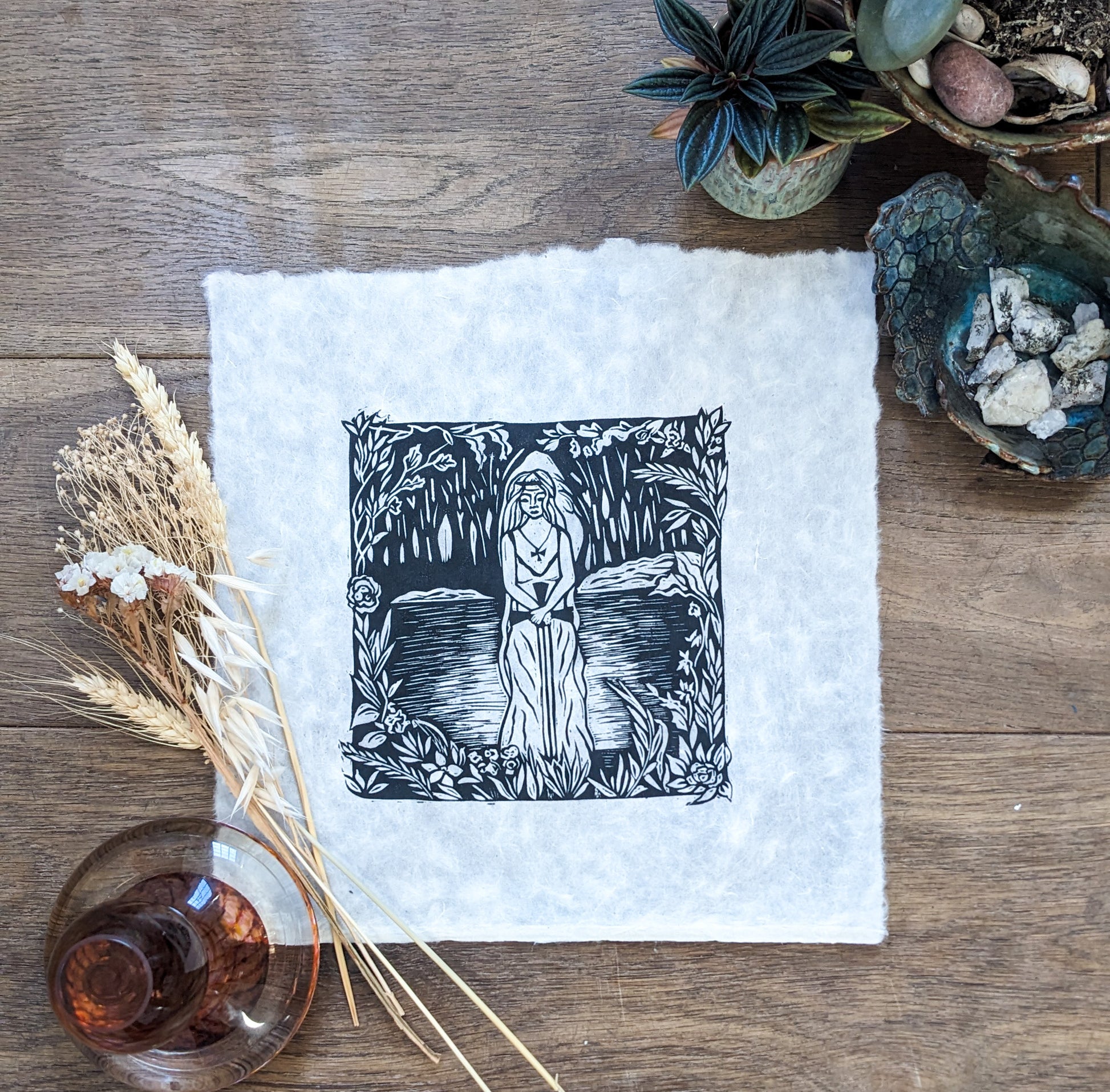 LADY OF THE LAKE | VIVIAN | Original linocut print image 1