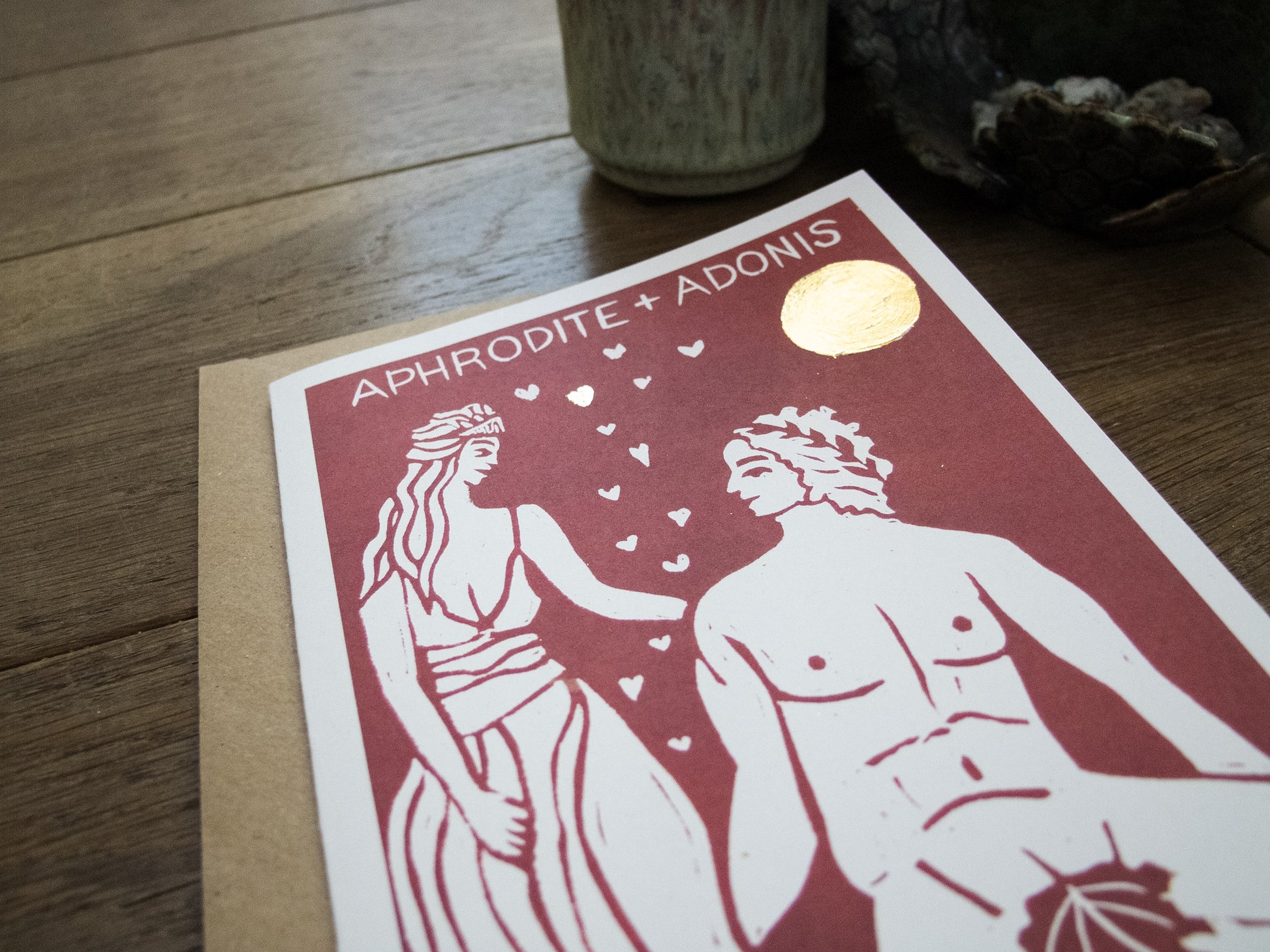 APHRODITE AND ADONIS | Greeting card | Linocut design image 2
