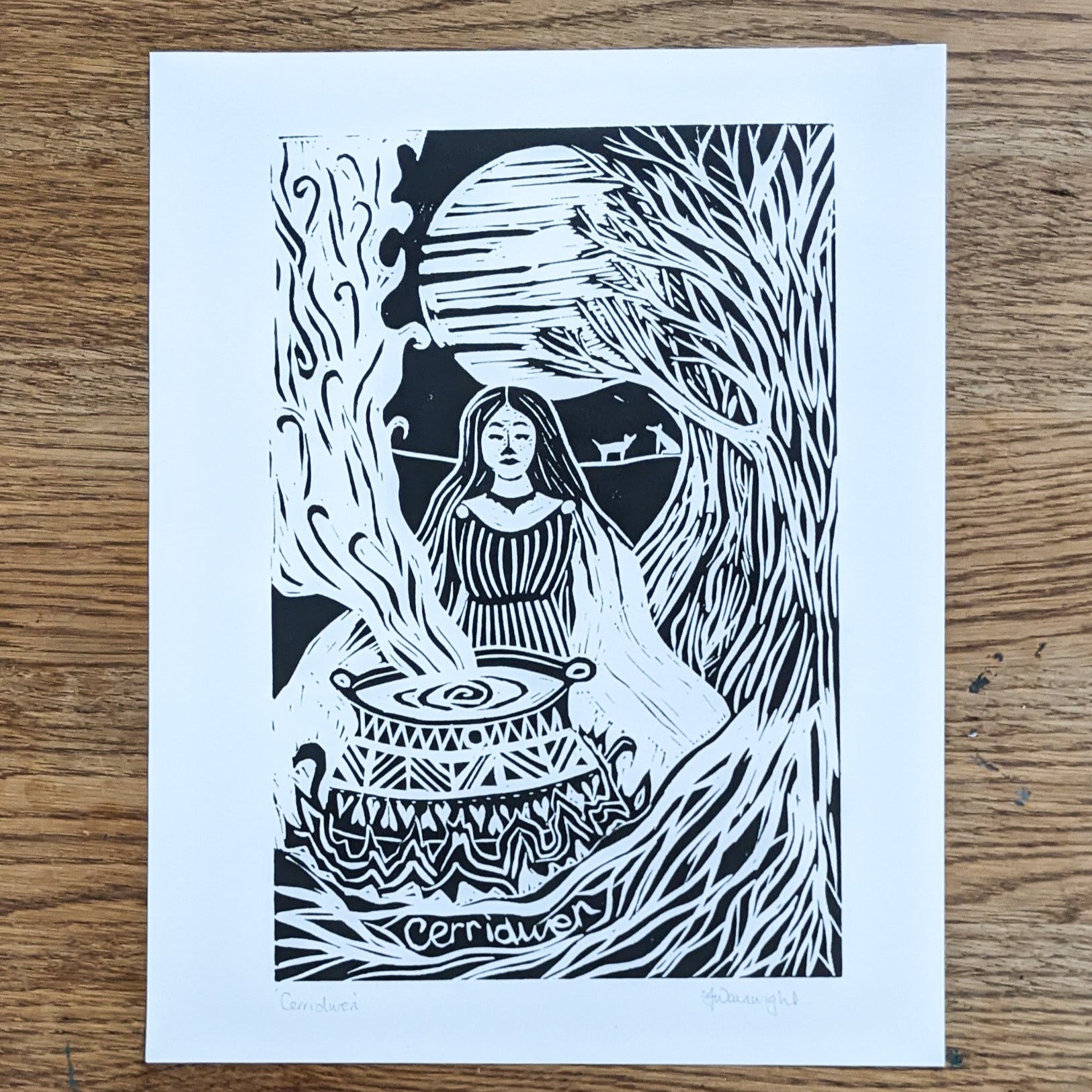 GODDESS CERRIDWEN | ENCHANTRESS | Linocut Print image 0