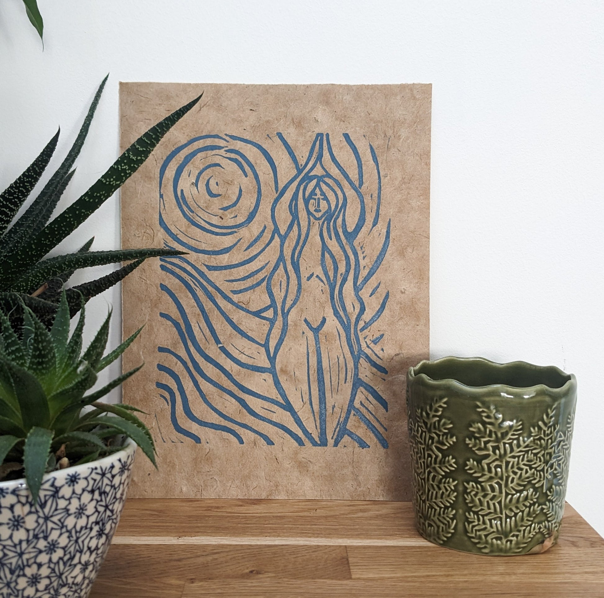 ACHELOIS | GREEK MOON GODDESS | Original linocut print image 0