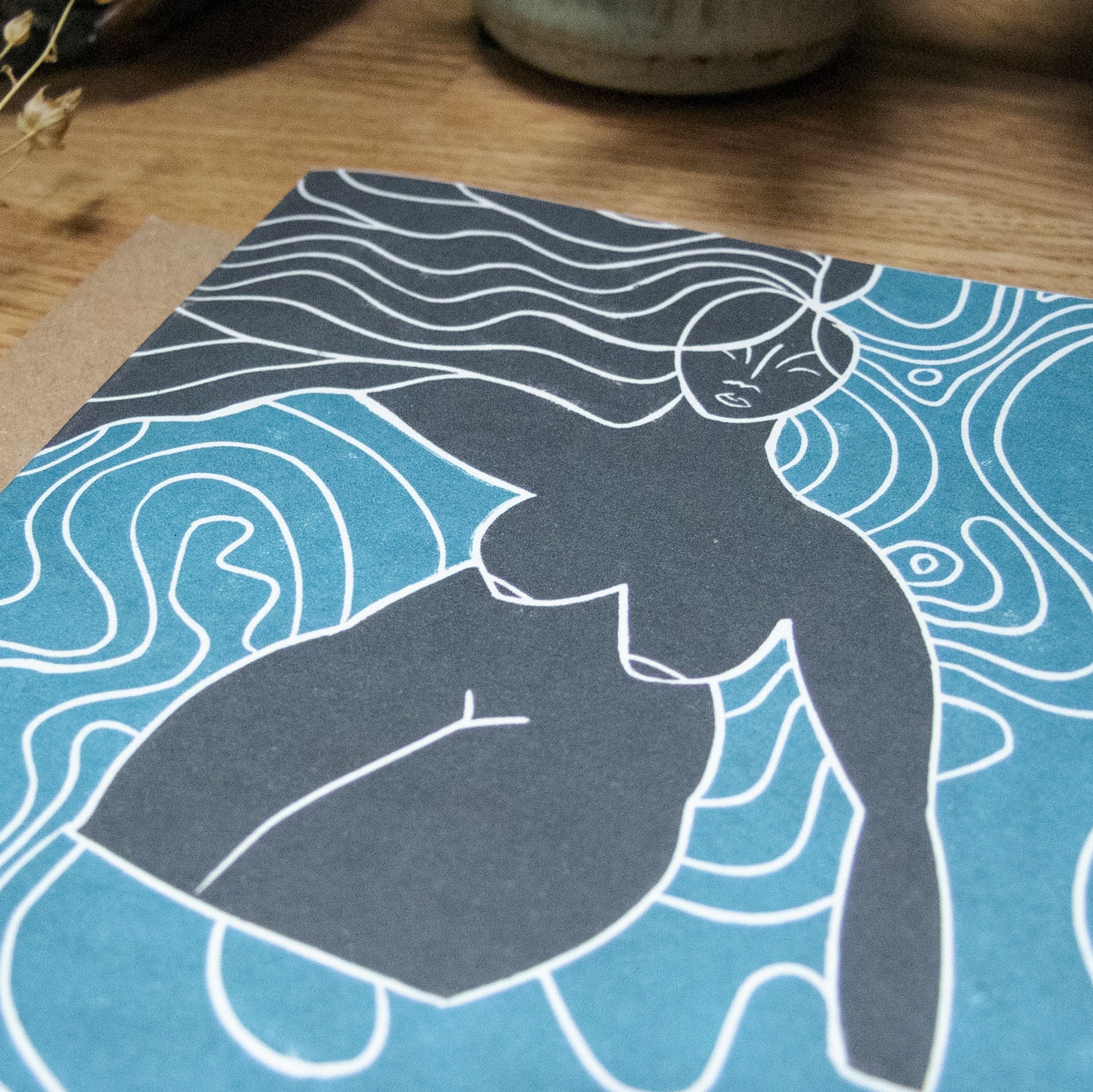 WATER SPIRIT GODDESS | Greeting card | Linocut design image 6