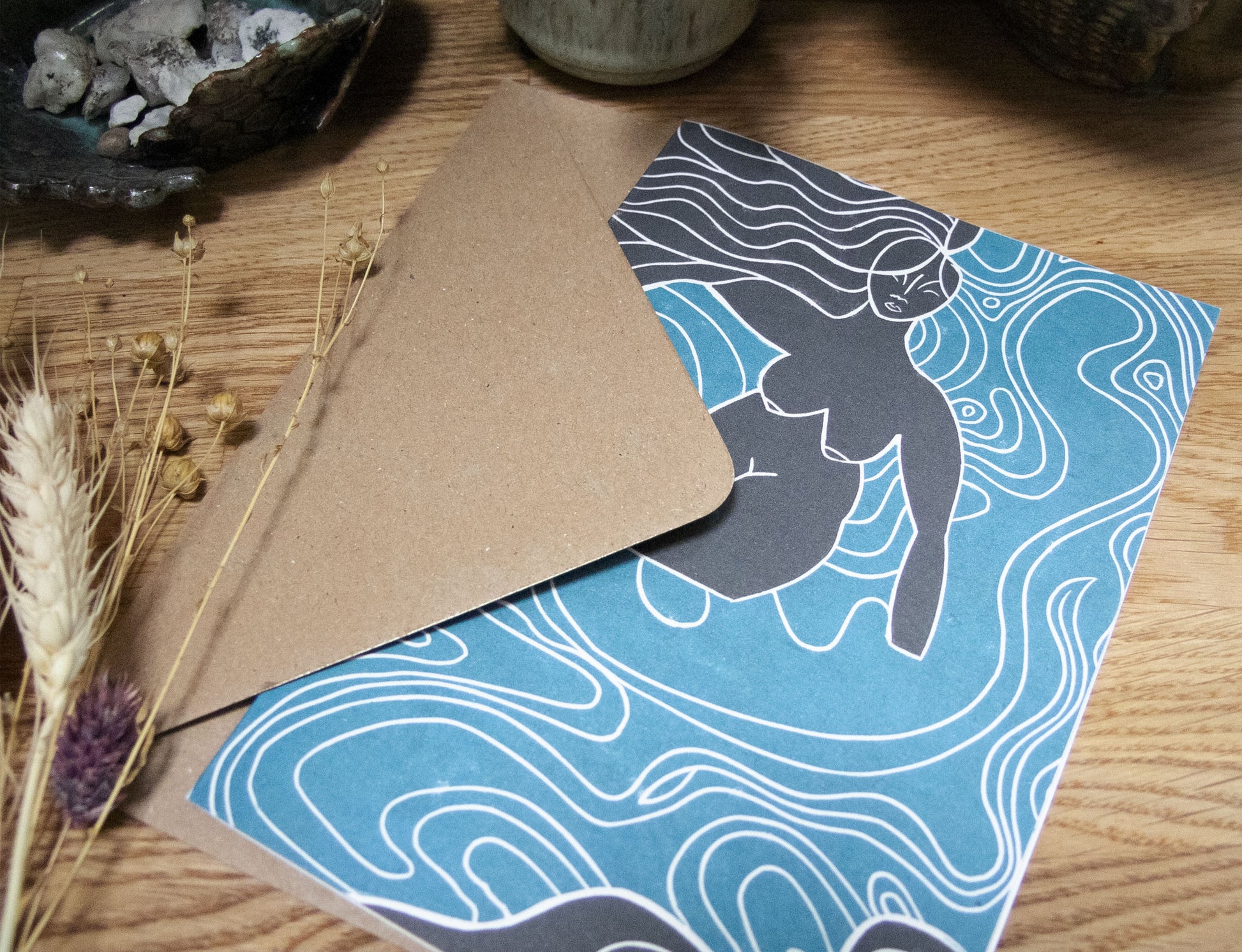 WATER SPIRIT GODDESS | Greeting card | Linocut design image 0