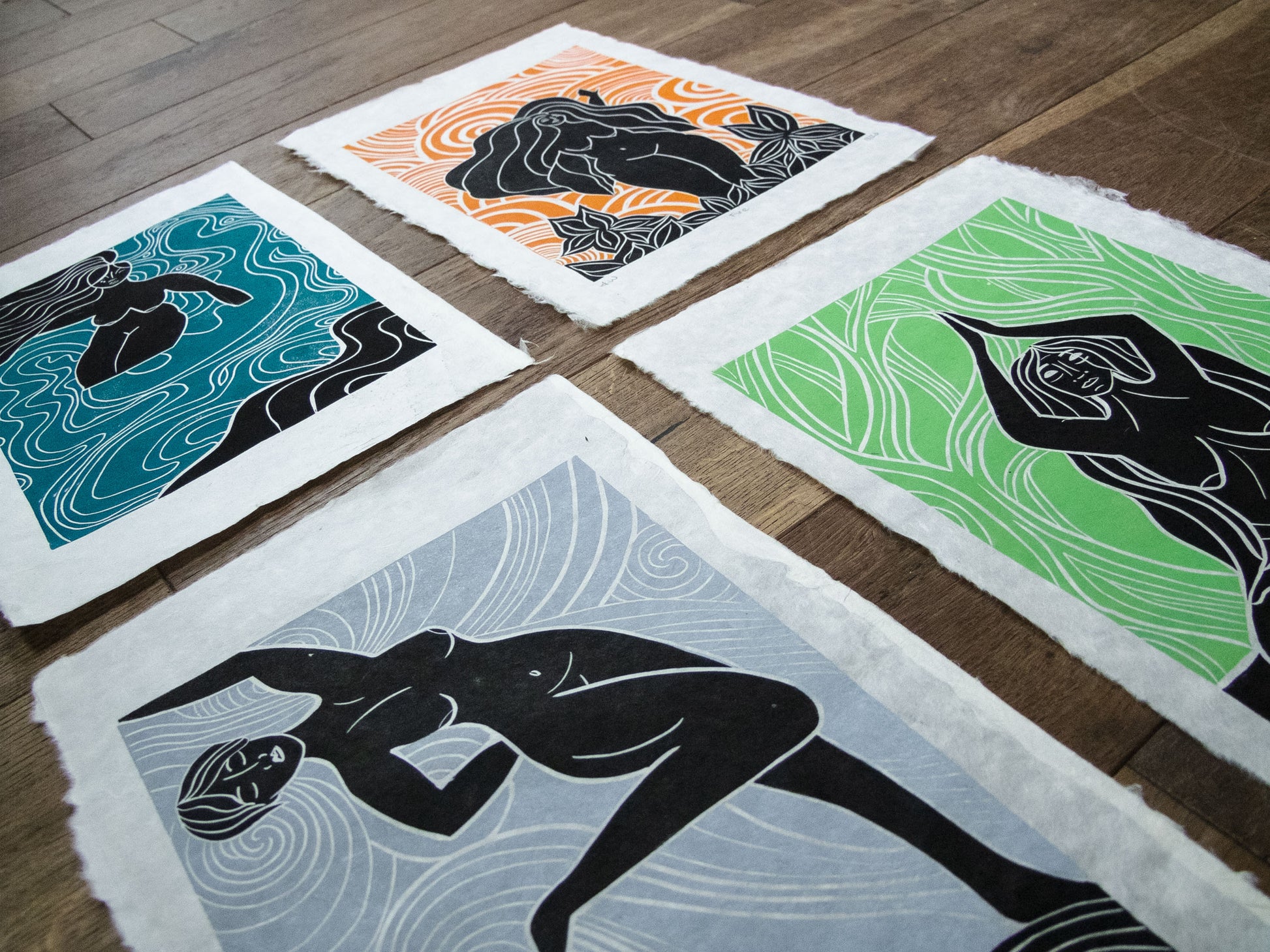 AIR SPIRIT GODDESS | ELEMENTAL | Original linocut print image 7