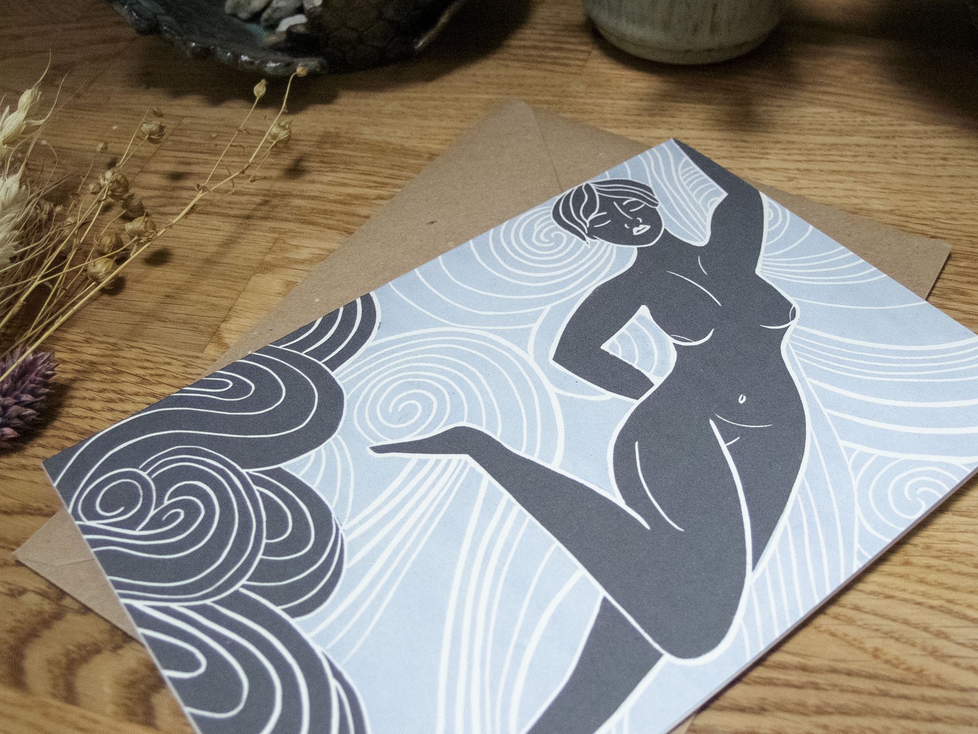 AIR SPIRIT GODDESS | Greeting card | Linocut design image 6