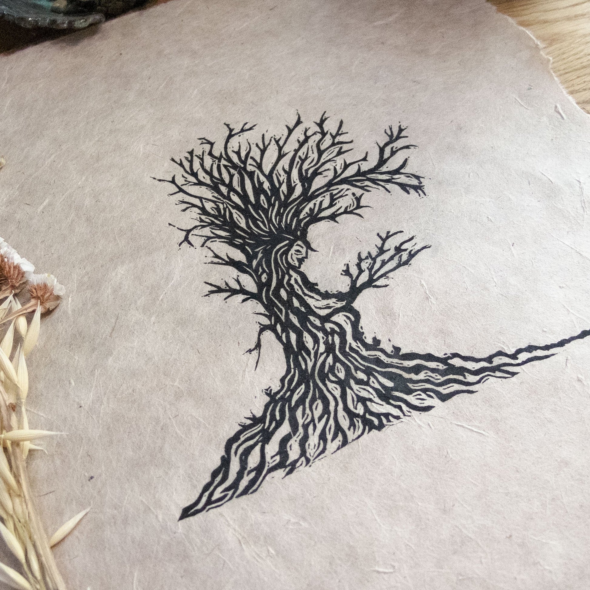HAG TREE GODDESS | DRYAD | Original linocut print image 4
