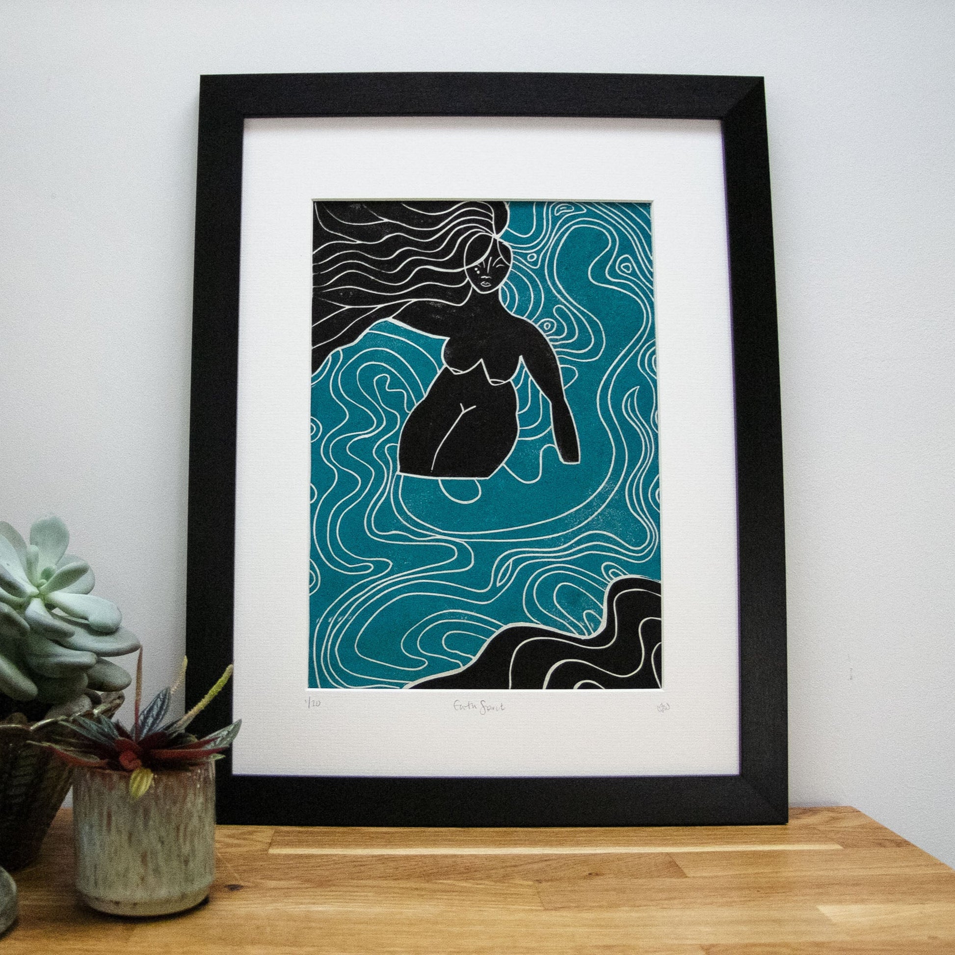 WATER SPIRIT GODDESS | ELEMENTAL | linocut print image 2