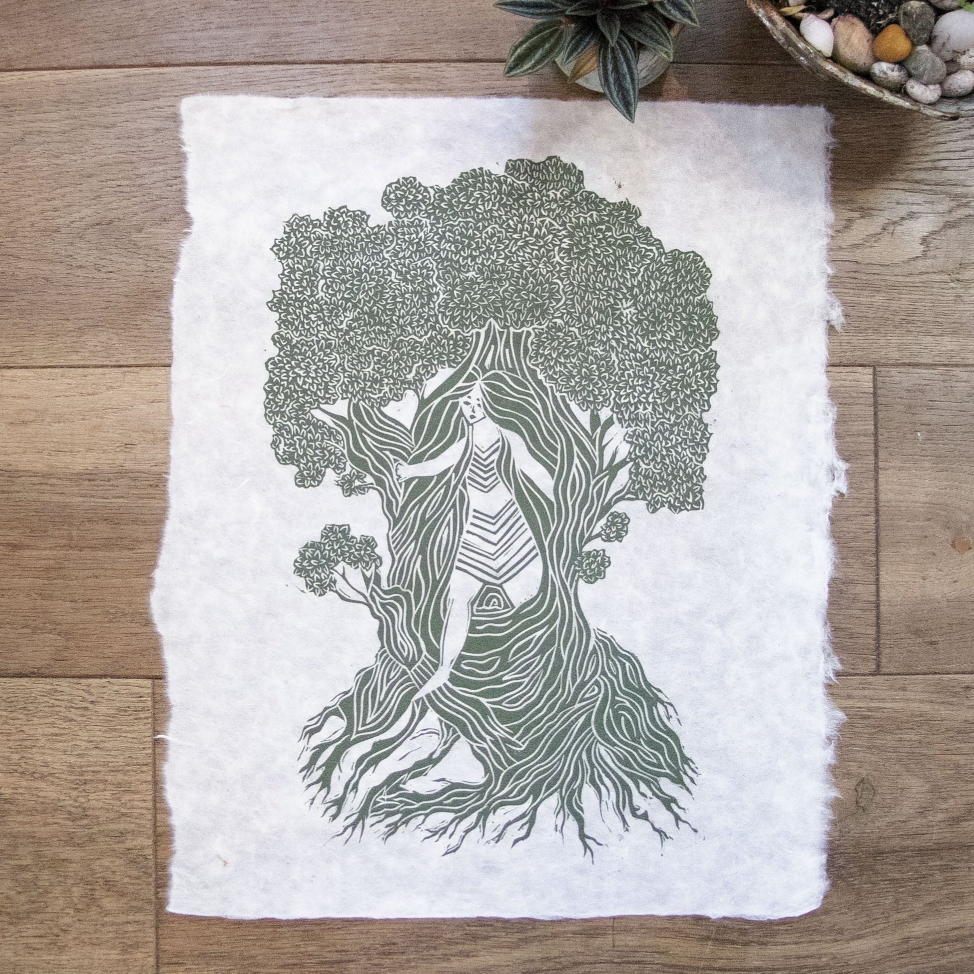 SUMMER DRYAD | GODDESS | Original linocut print. image 0