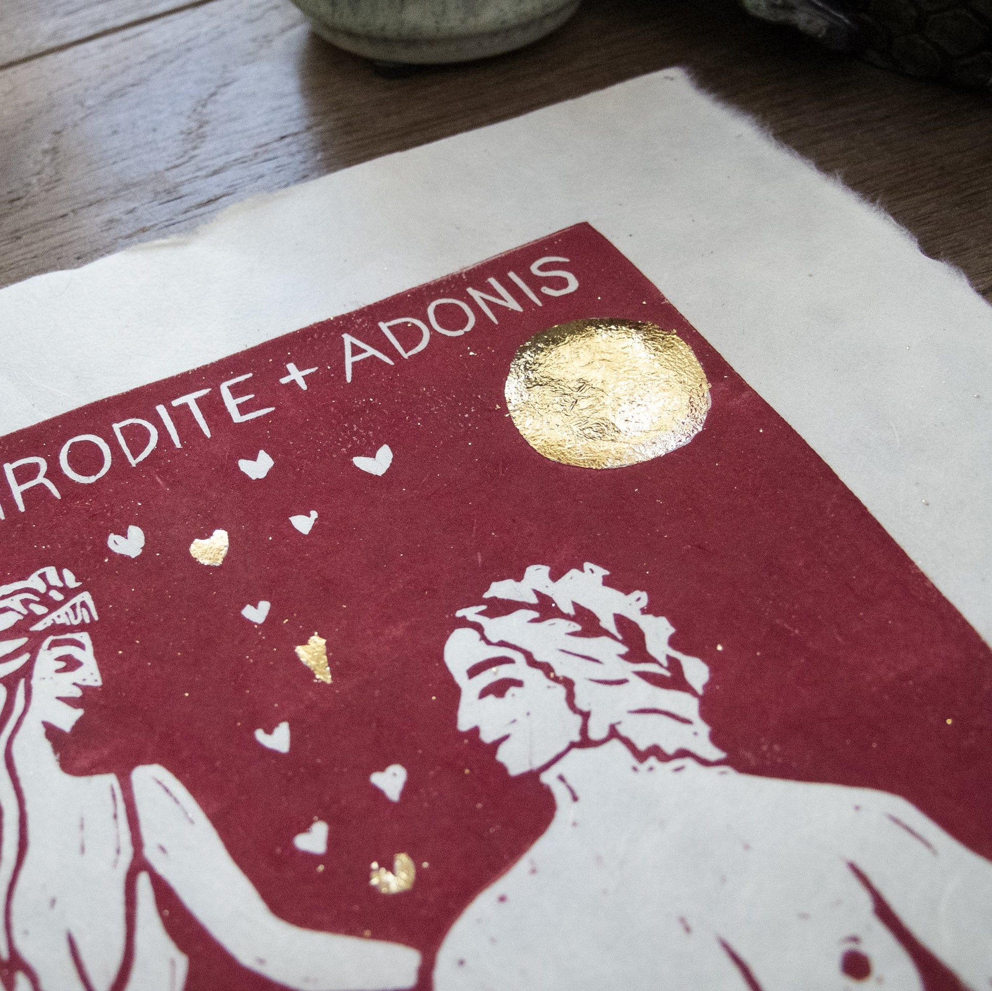 APHRODITE AND ADONIS | GREEK LOVERS |  Original linocut print image 4