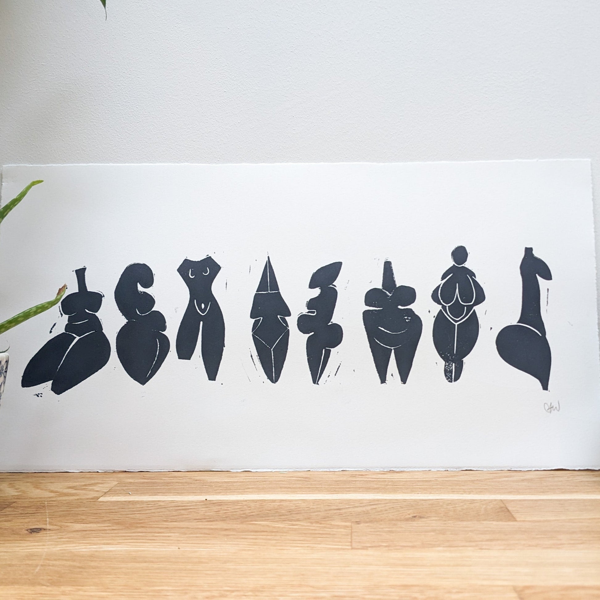 DANCING GODDESSES II | SACRED FEMININE | Original linocut print image 1