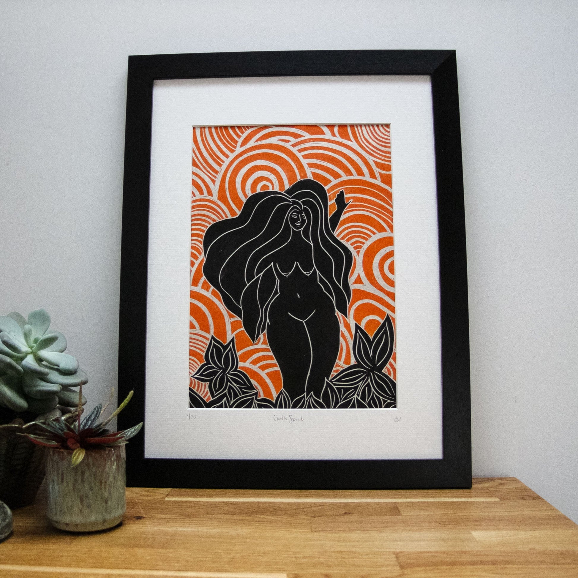 FIRE SPIRIT GODDESS | ELEMENTAL | Original linocut print image 0