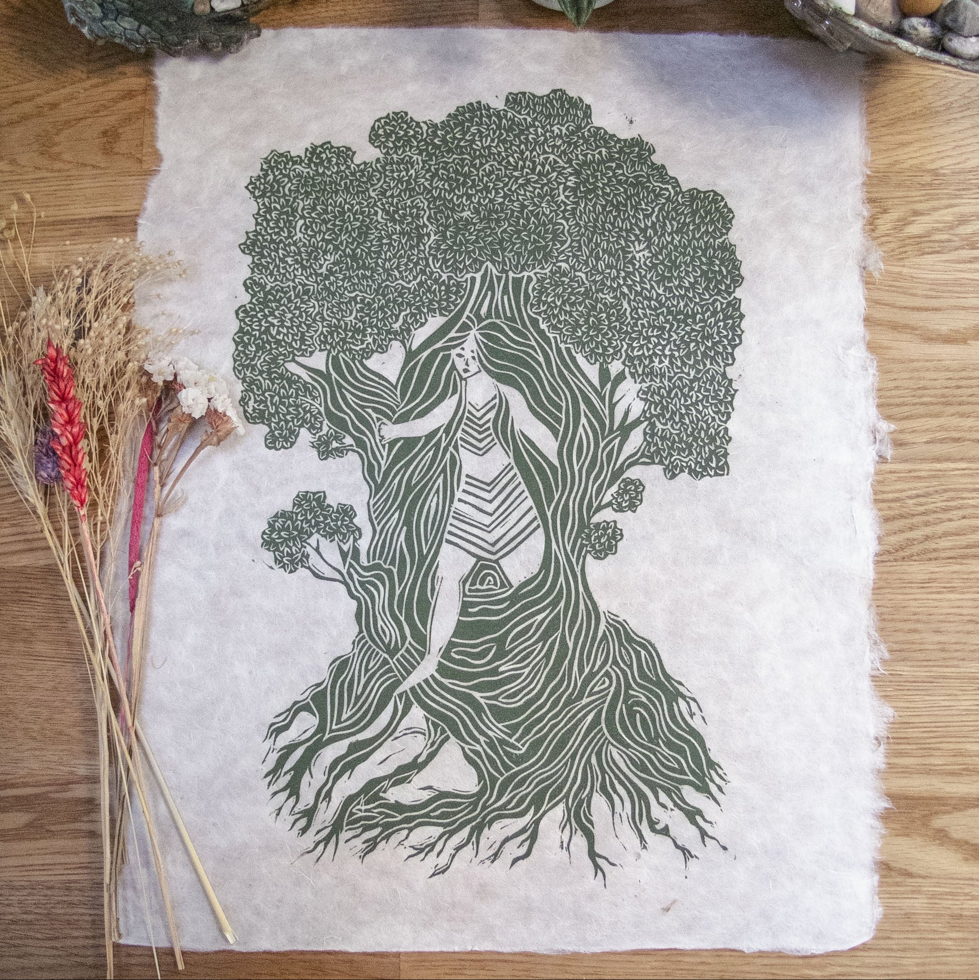 SUMMER DRYAD | GODDESS | Original linocut print. image 3