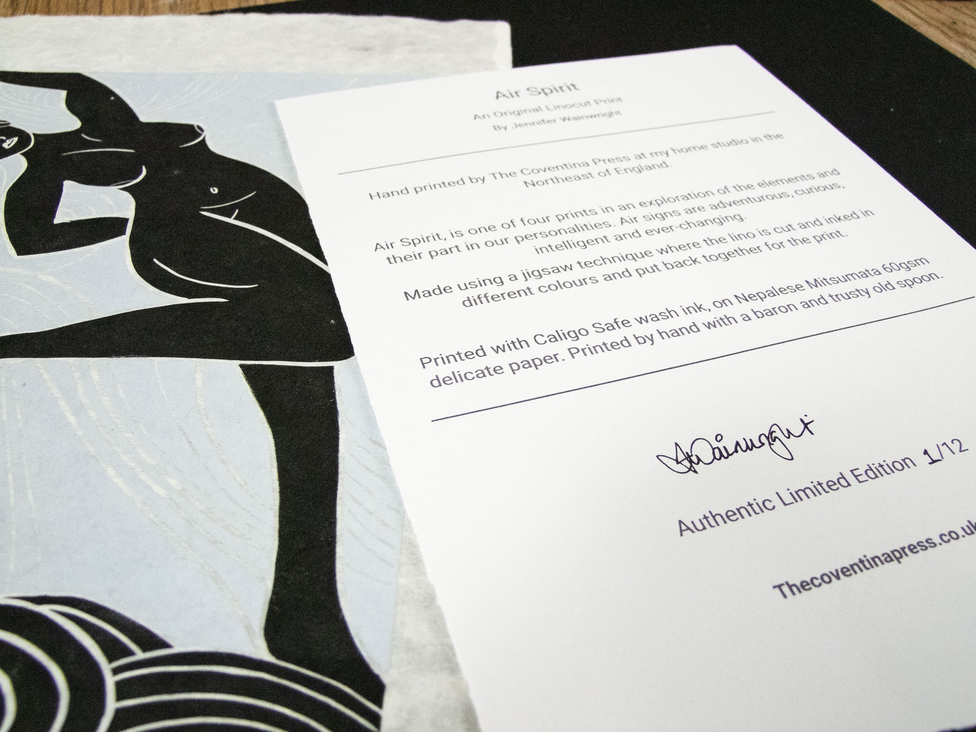 AIR SPIRIT GODDESS | ELEMENTAL | Original linocut print image 5