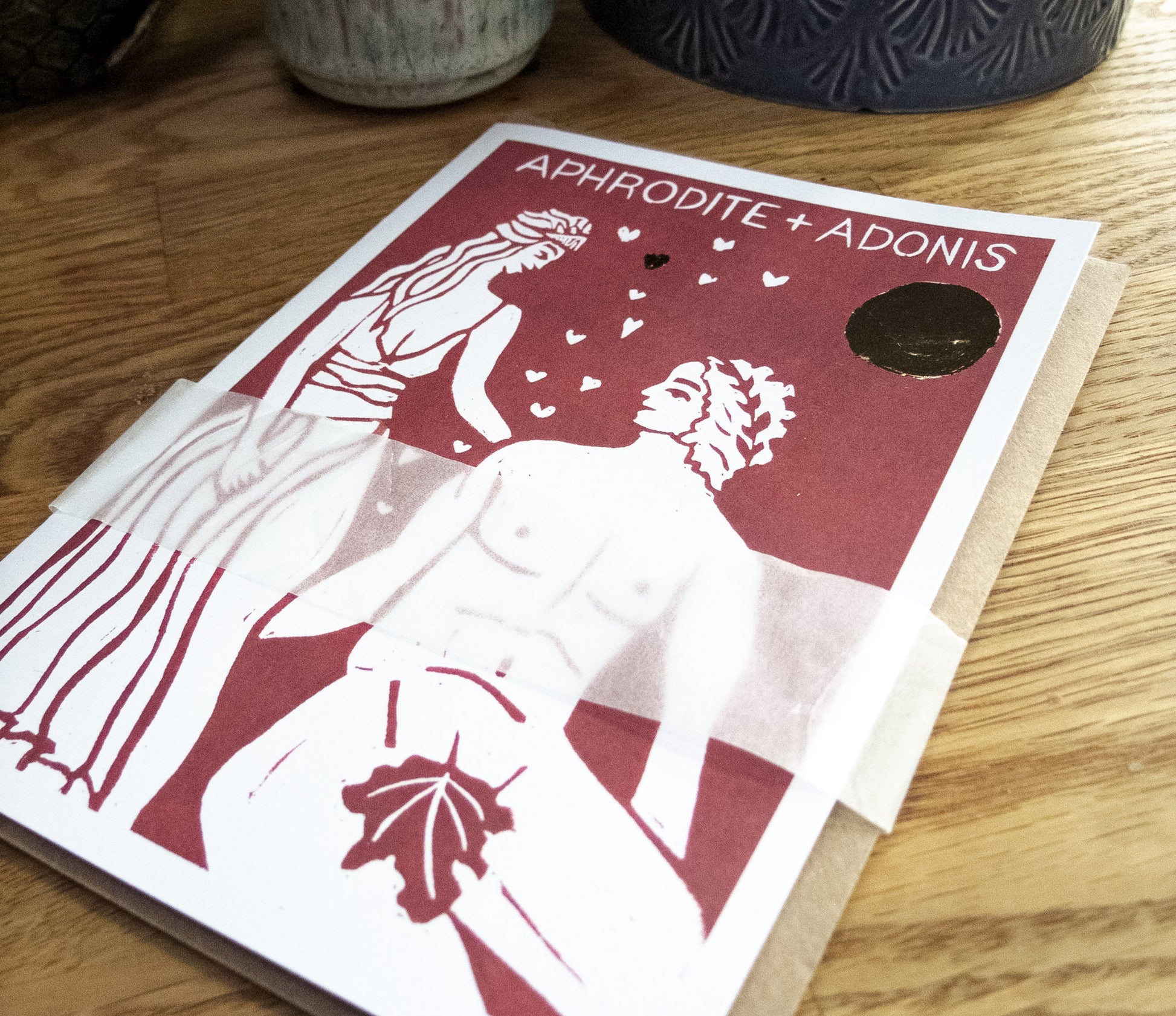 APHRODITE AND ADONIS | Greeting card | Linocut design image 4