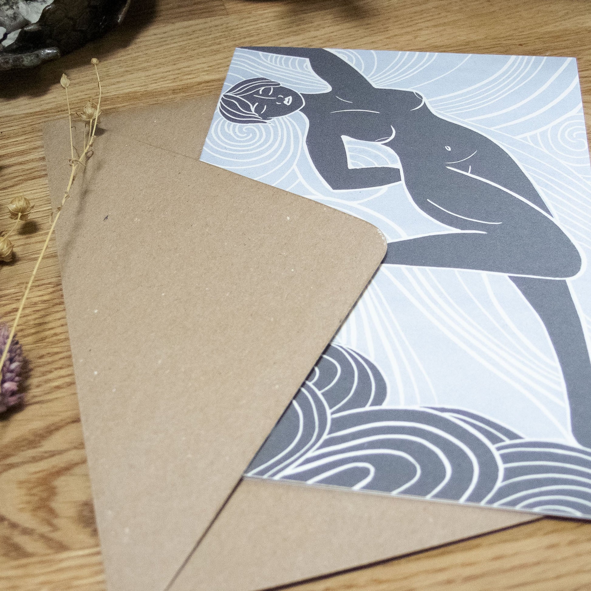 AIR SPIRIT GODDESS | Greeting card | Linocut design image 0