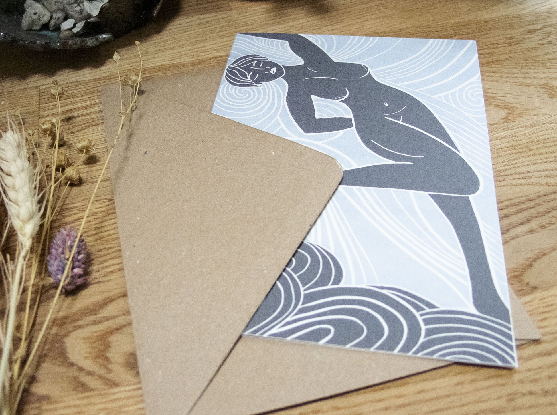 AIR SPIRIT GODDESS | Greeting card | Linocut design image 0