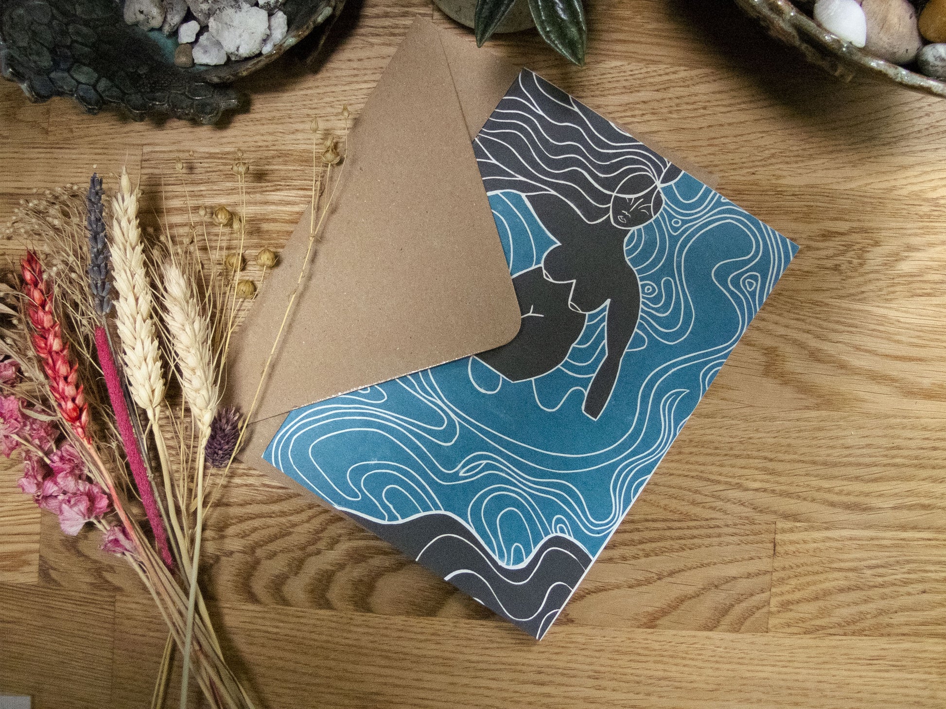 WATER SPIRIT GODDESS | Greeting card | Linocut design image 4