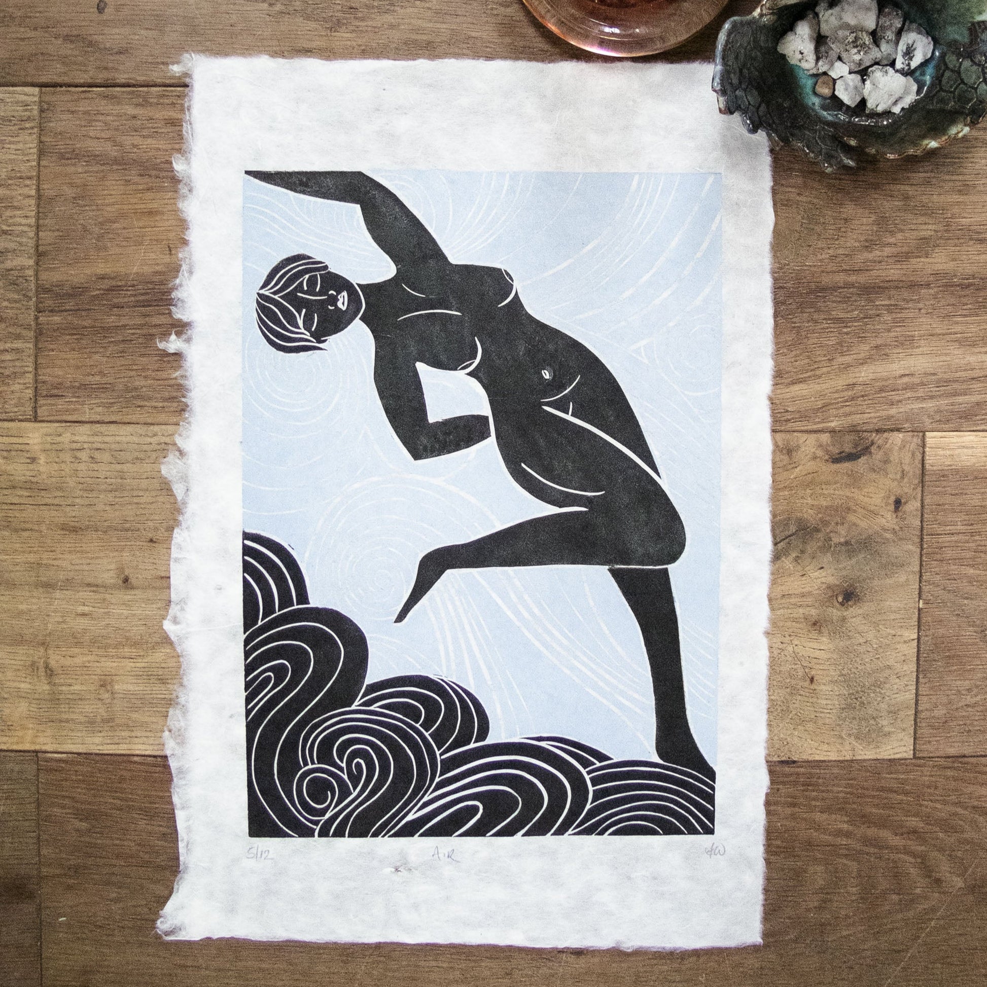 AIR SPIRIT GODDESS | ELEMENTAL | Original linocut print image 1