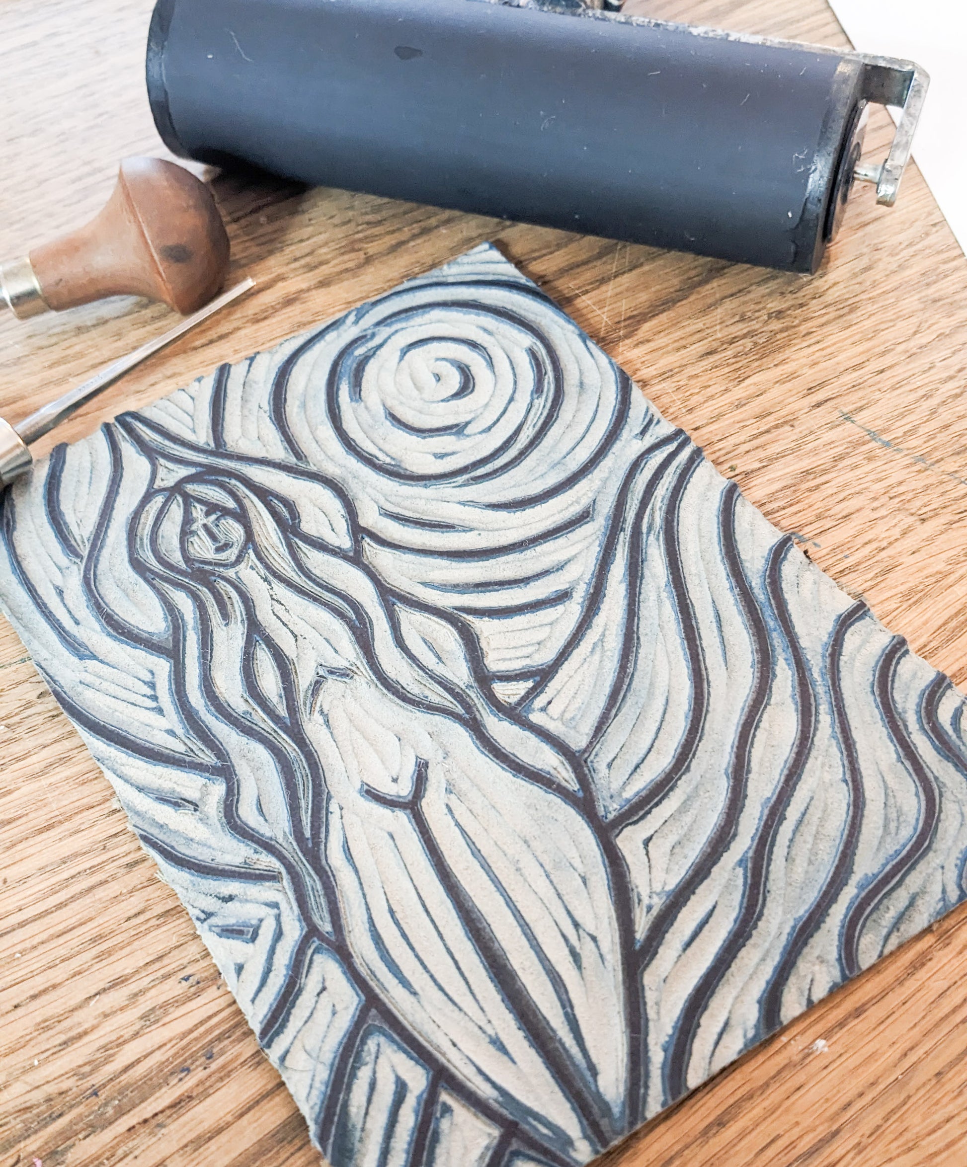 ACHELOIS | GREEK MOON GODDESS | Original linocut print image 7