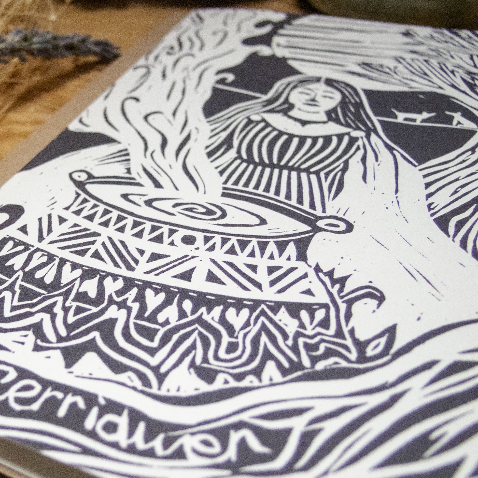 GODDESS CERRIDWEN | Greeting card | Linocut design image 5