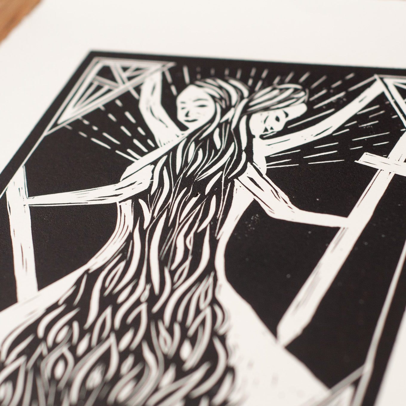 THE ALAISIAGAE | WARRIOR GODDESSES | Linocut Print detailed upclose