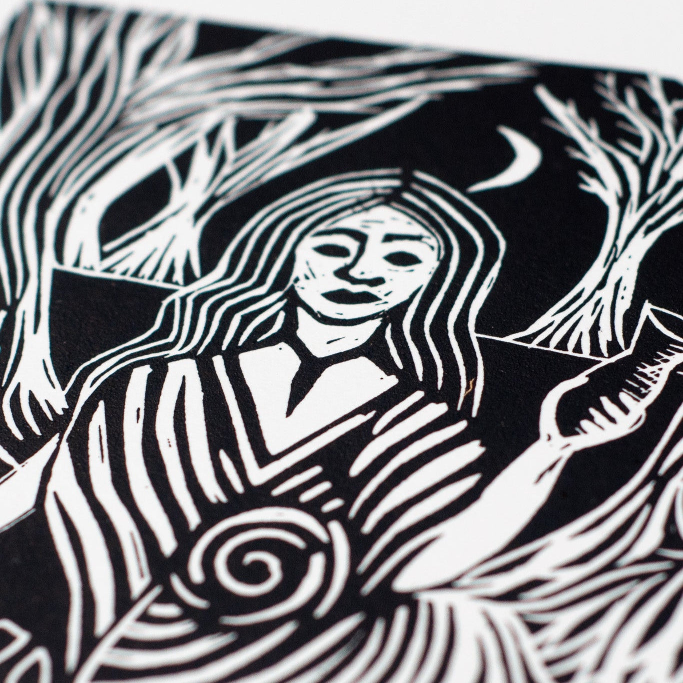 GODDESS COVENTINA | Original Linocut Print upclose detail shot