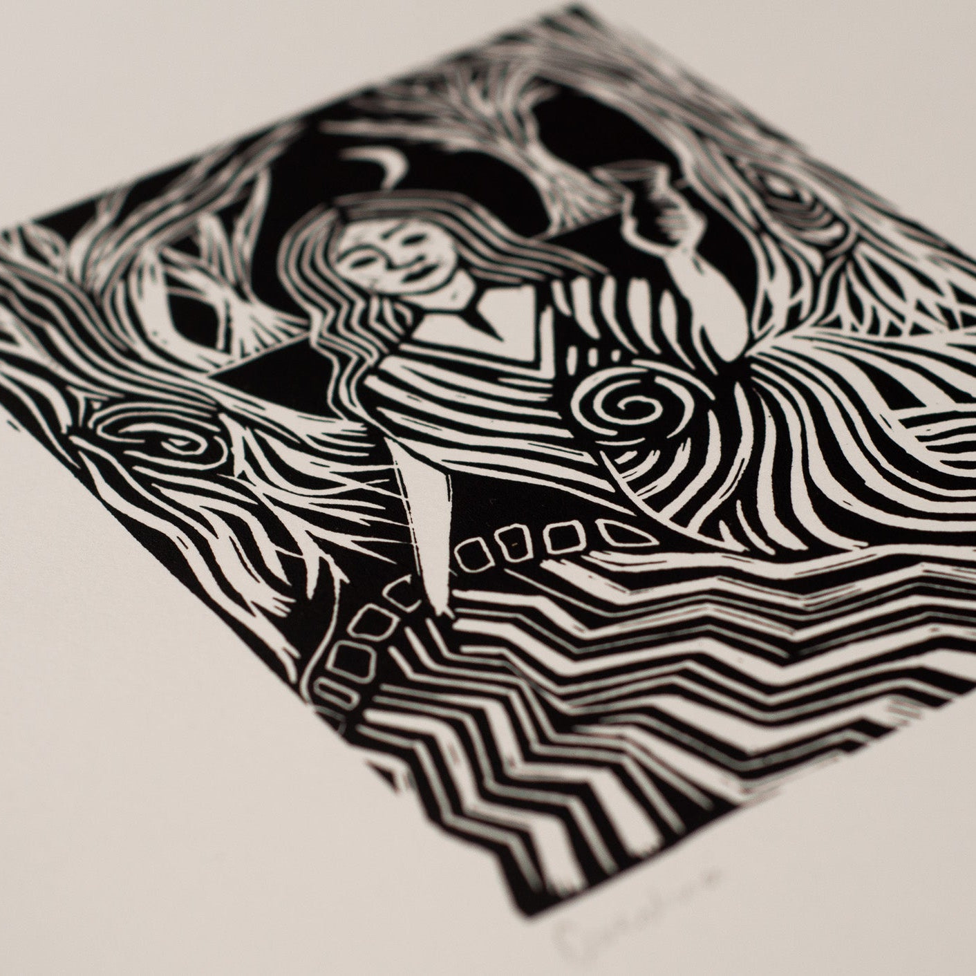 GODDESS COVENTINA | Original Linocut Print detail shot