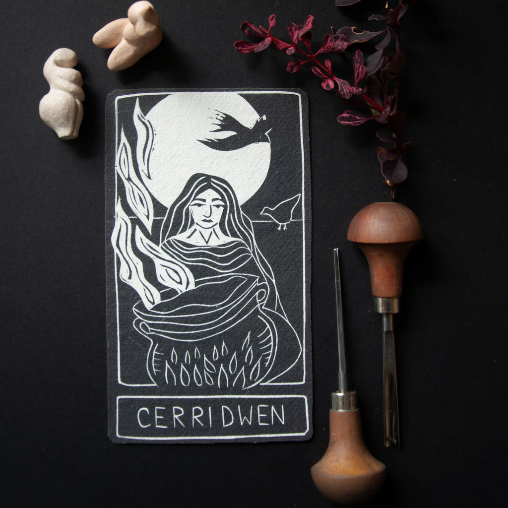 CERRIDWEN ORACLE CARD | Handmade linocut design
