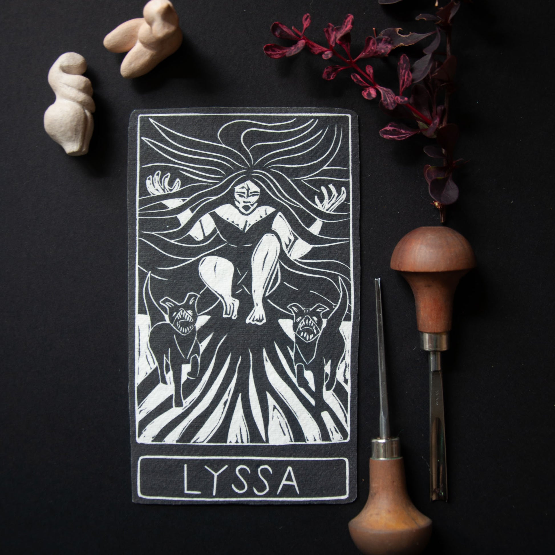 LYSSA ORACLE CARD | Handmade linocut design