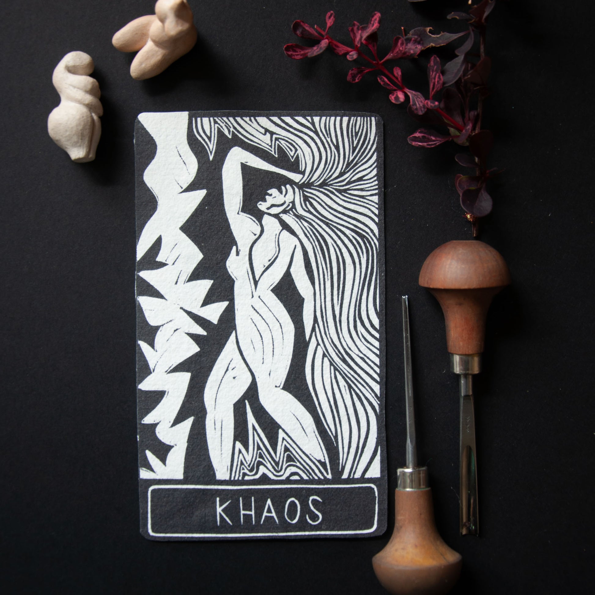 KHAOS ORACLE CARD | Handmade linocut design