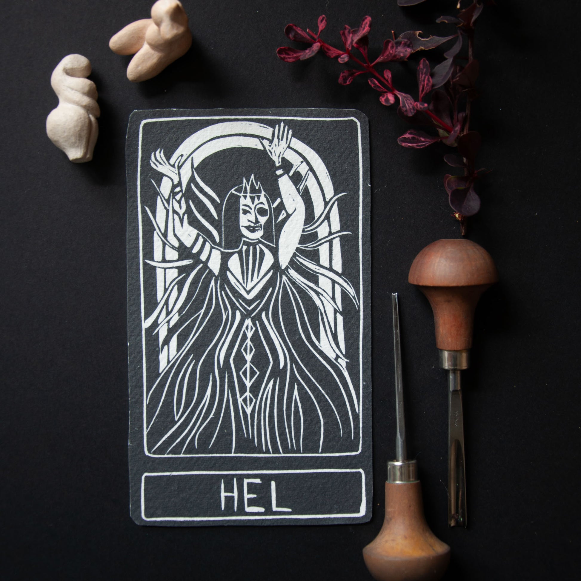 HEL ORACLE CARD | Handmade linocut design