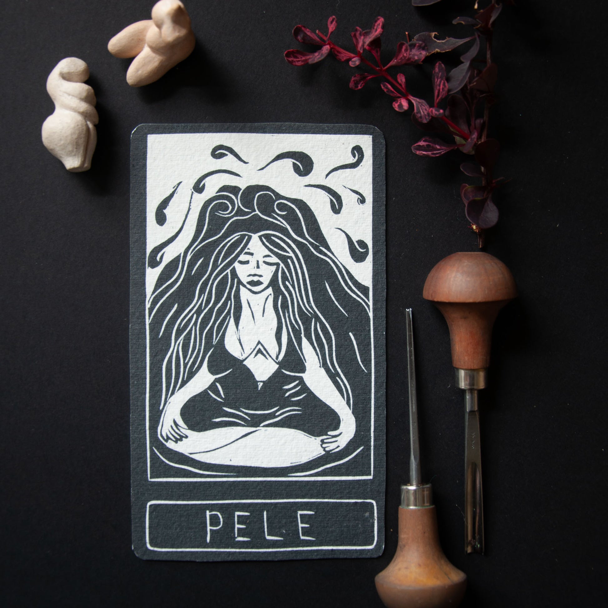 PELE ORACLE CARD | Handmade linocut design