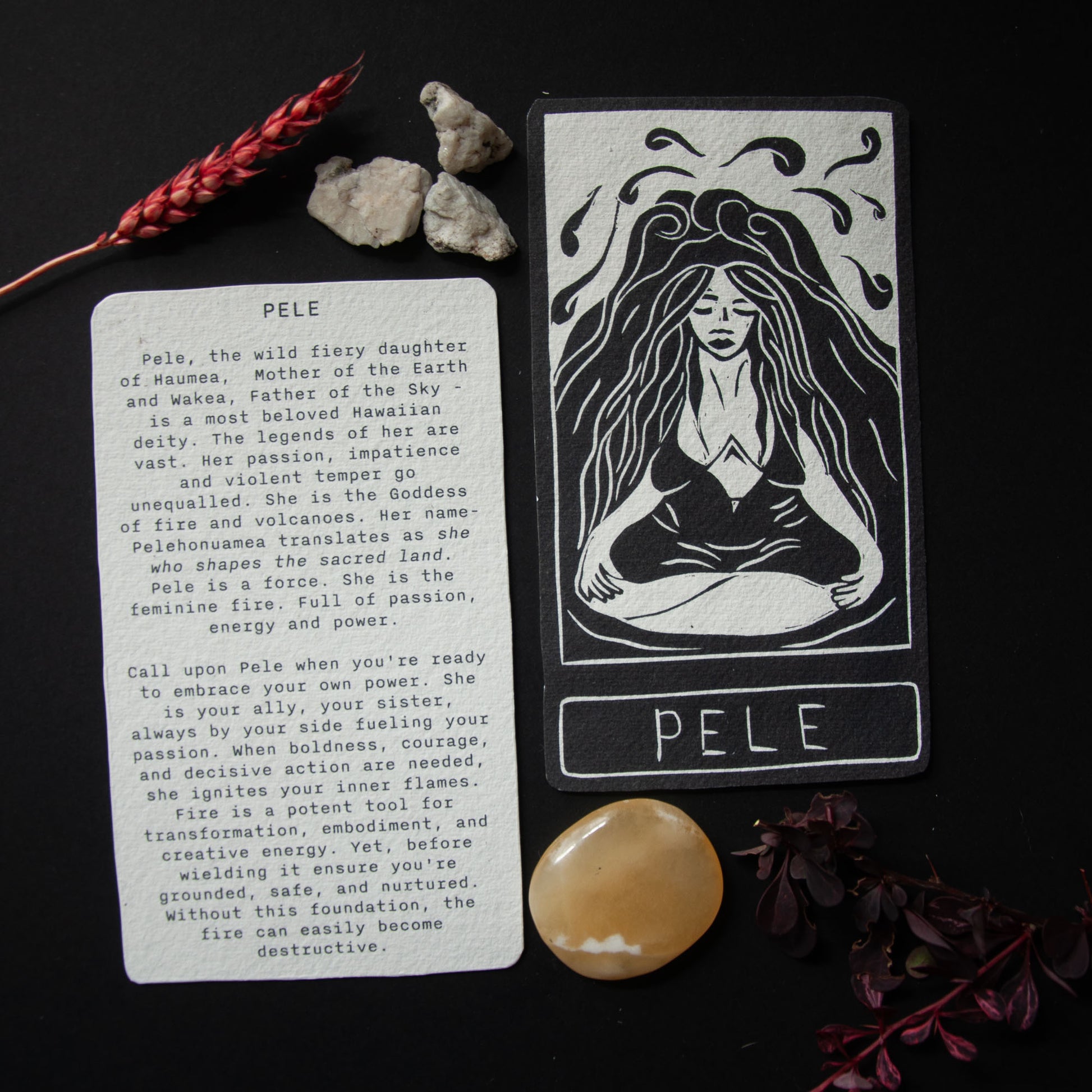 PELE ORACLE CARD | Handmade linocut design