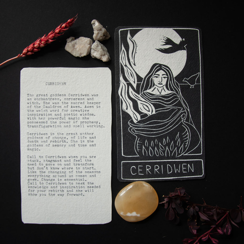 CERRIDWEN ORACLE CARD | Handmade linocut design