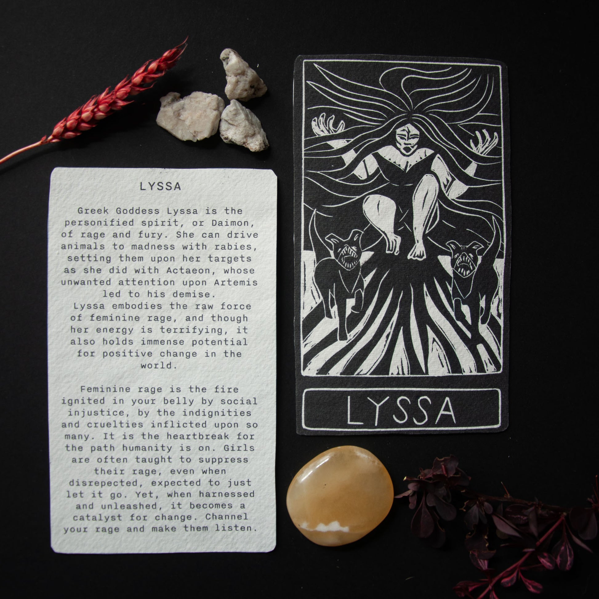 LYSSA ORACLE CARD | Handmade linocut design