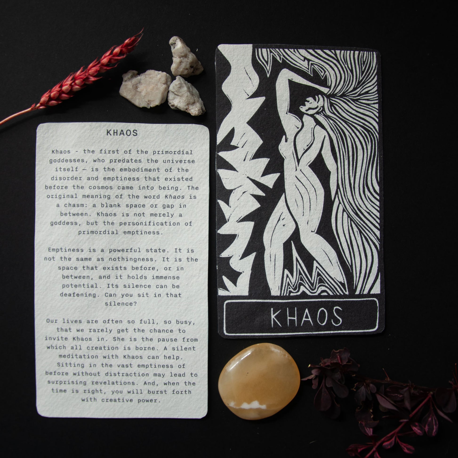 KHAOS ORACLE CARD | Handmade linocut design