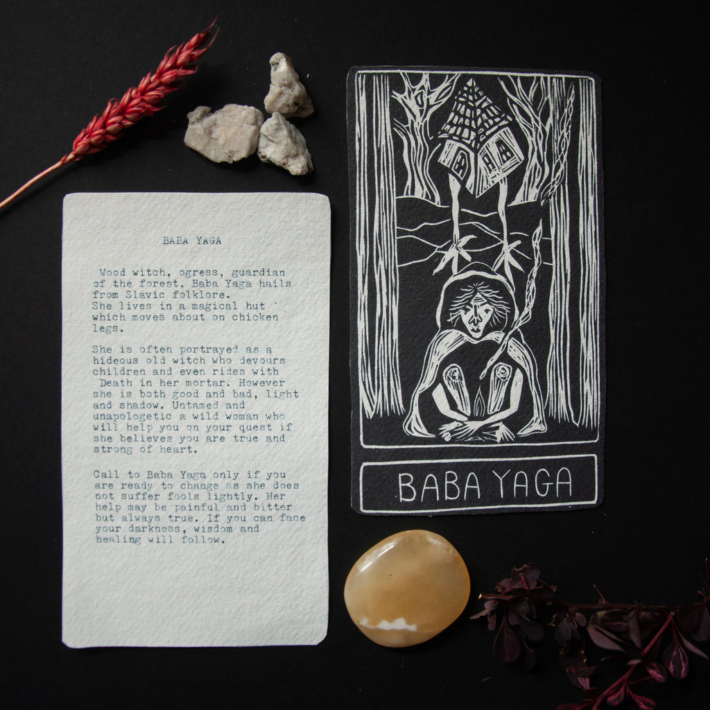 BABA YAGA ORACLE CARD | HANDMADE LINOCUT DESIGN