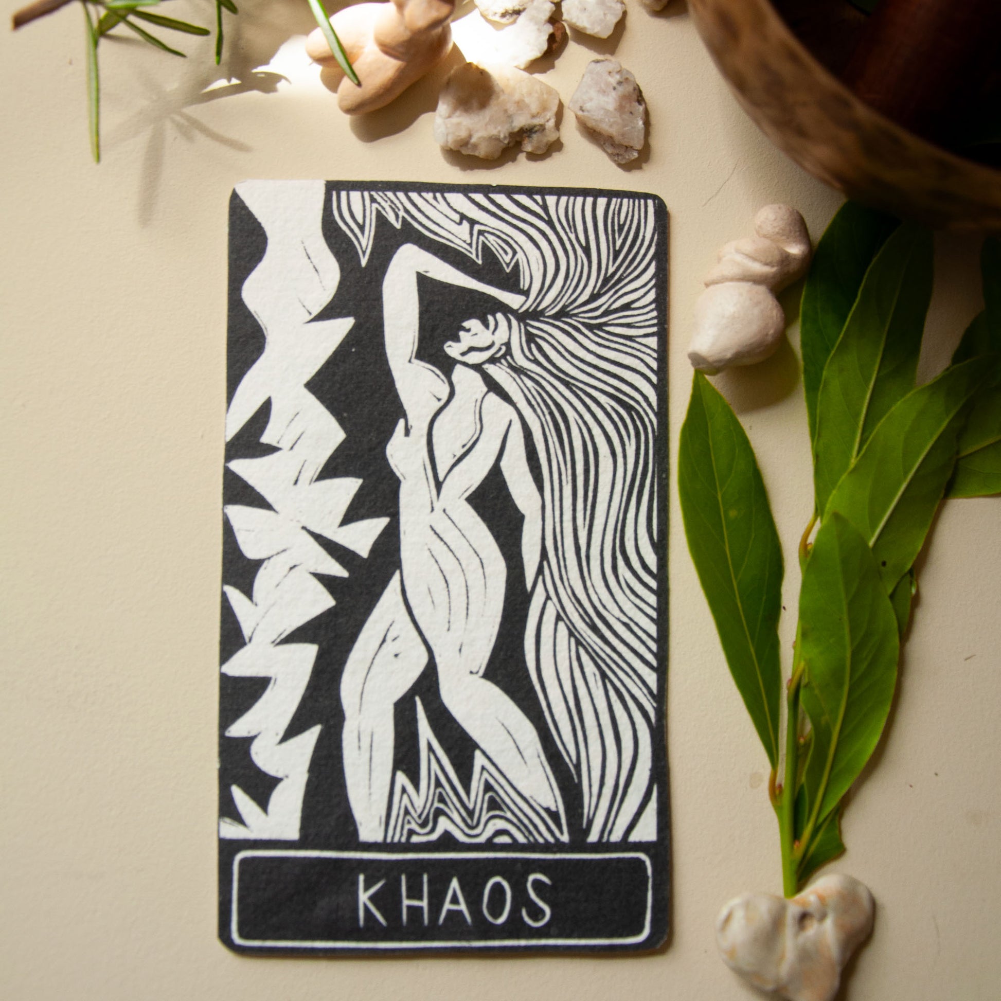 KHAOS ORACLE CARD | Handmade linocut design